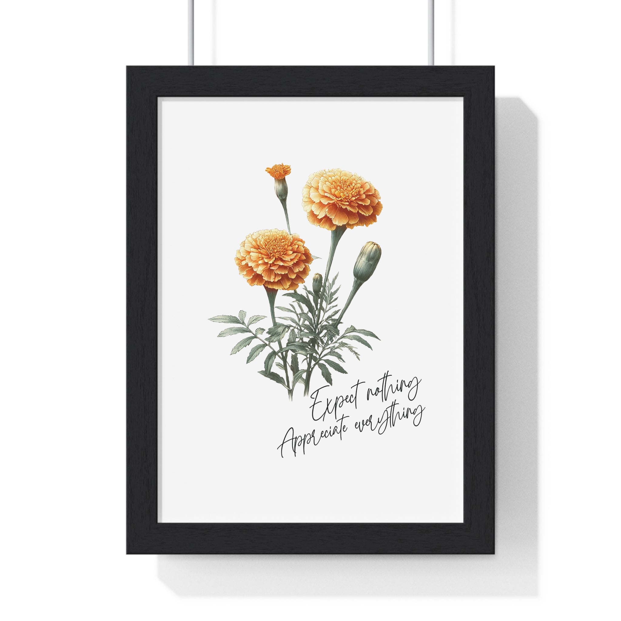 October Birth Month Flower Wall Art – Marigold Illustration with Inspirational Quote in Wooden Frame
