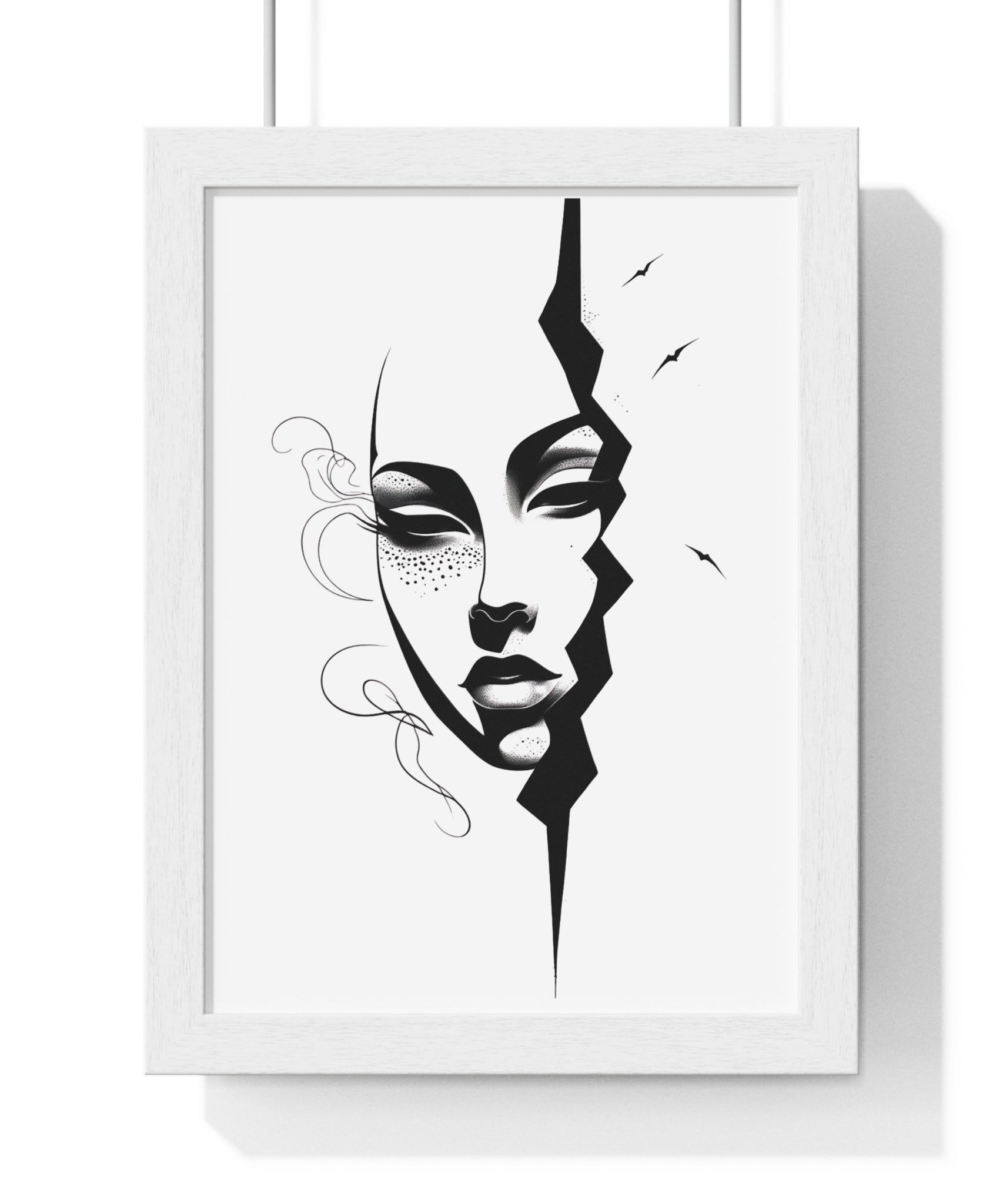 Vertical Framed Poster - Stylish Split Face Art Print | Modern Wall Decor, Home Aesthetic, Living Room Art, Unique Gift, Gallery Wall - Gallory Hive