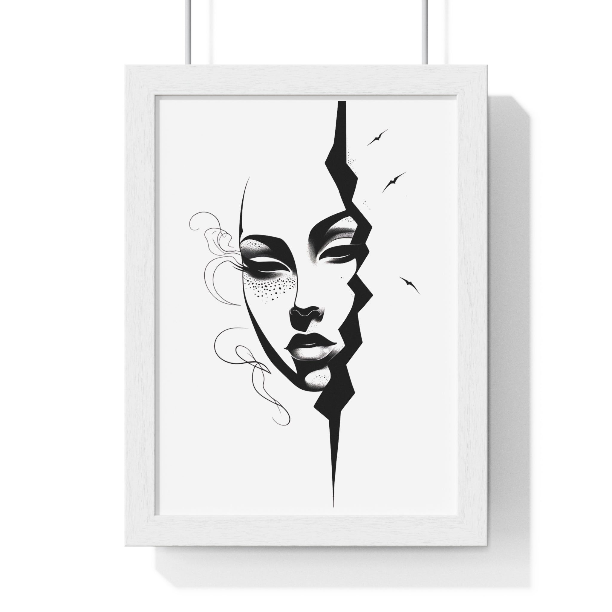 Vertical Framed Poster - Stylish Split Face Art Print | Modern Wall Decor, Home Aesthetic, Living Room Art, Unique Gift, Gallery Wall - Gallory Hive