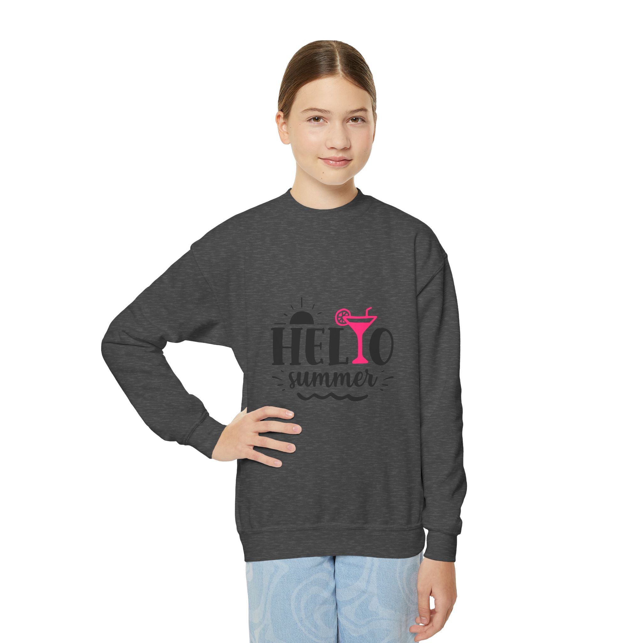 Hello Summer Youth Crewneck Sweatshirt - Fun Casual Wear for Kids - Gallory Hive