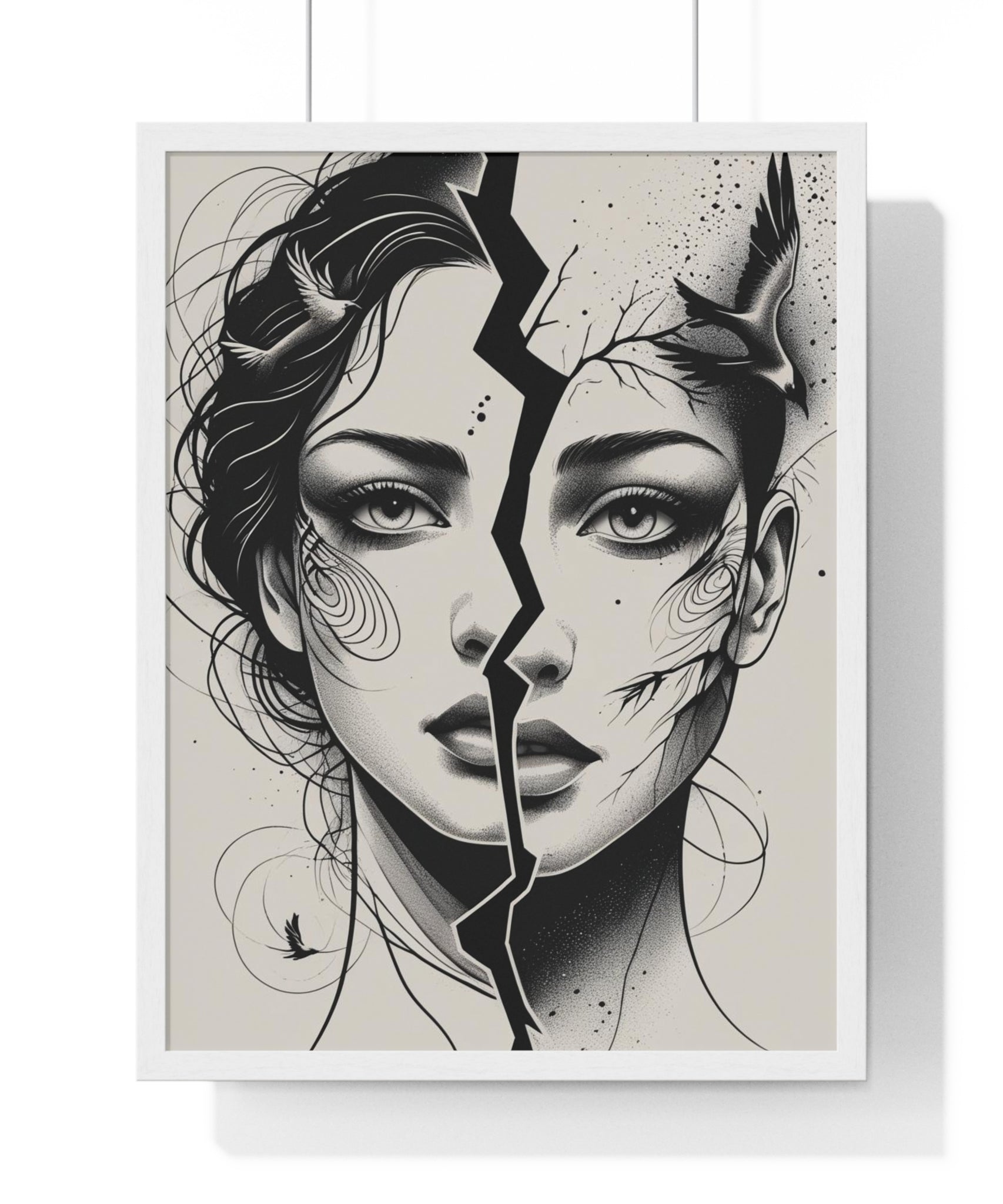 Vertical Framed Poster, Women Split Face Home Decor Art Modern Wall Unique Gift Inspirational Artwork, Wall Hanging Art Print - Gallory Hive
