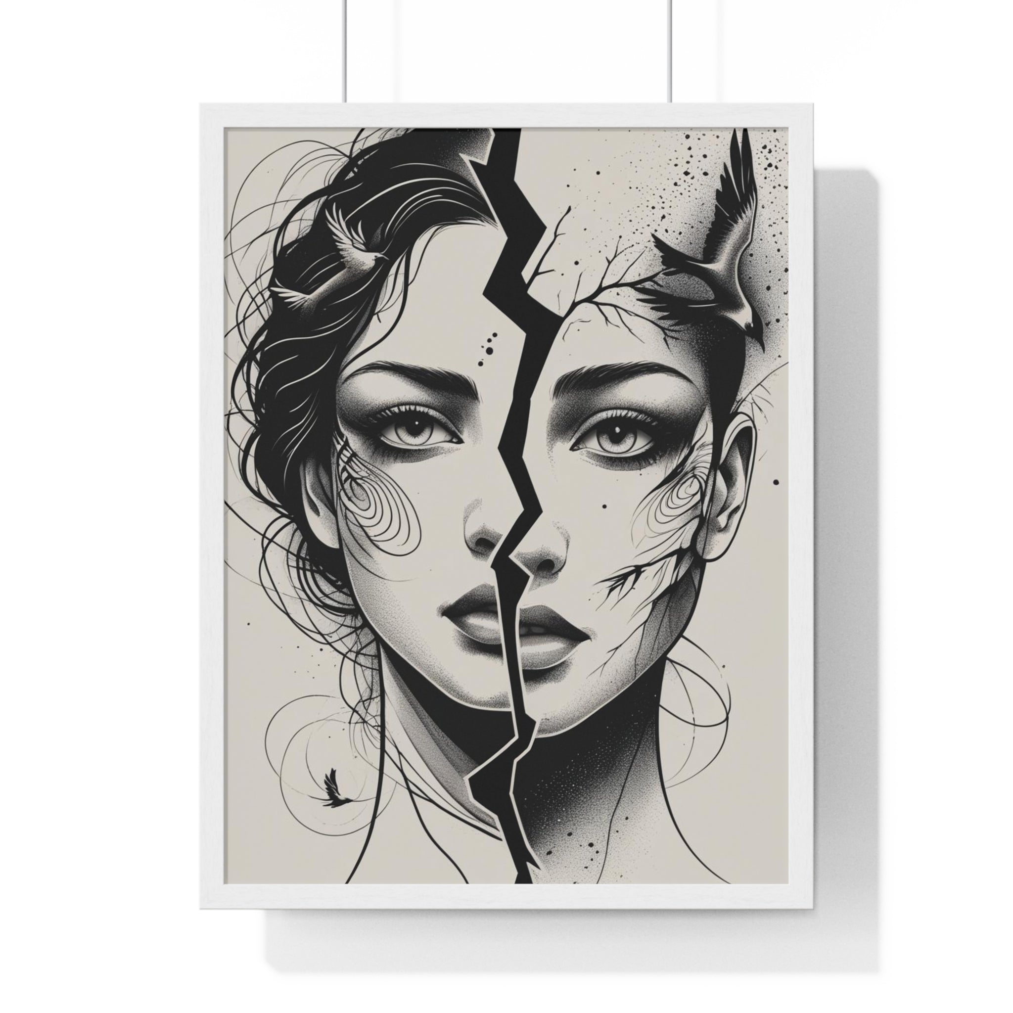 Vertical Framed Poster, Women Split Face Home Decor Art Modern Wall Unique Gift Inspirational Artwork, Wall Hanging Art Print - Gallory Hive
