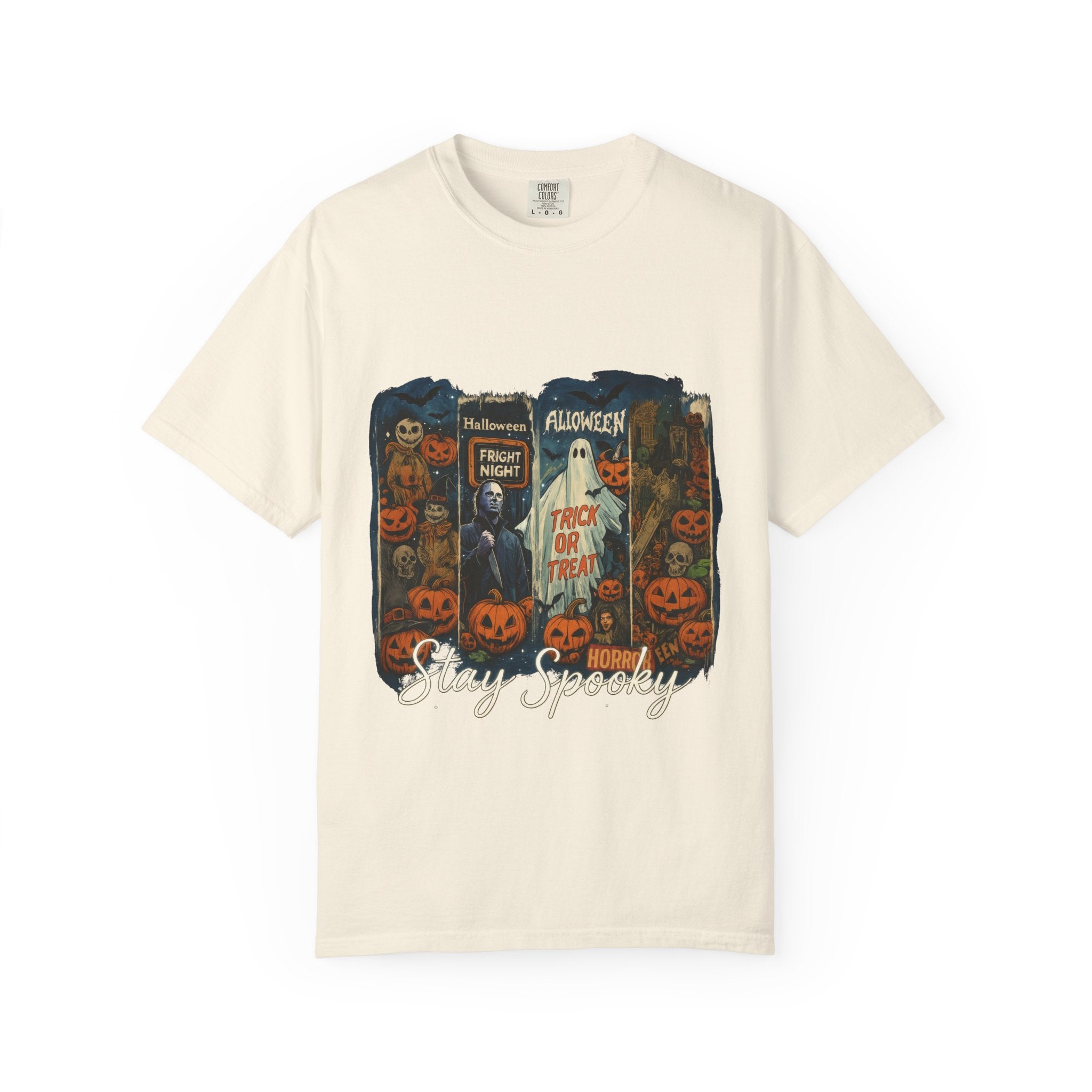 Stay Spooky Halloween Horror T-Shirt – Retro Slasher, Ghost, Pumpkins & Fright Night Design