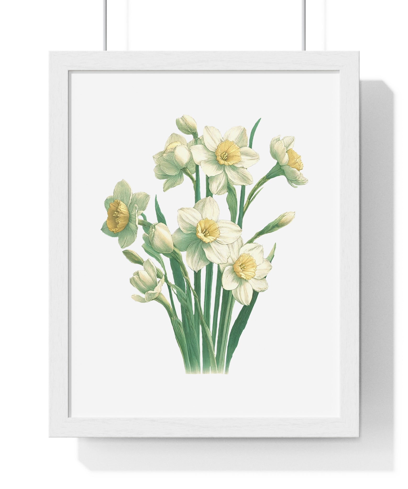 December Birth Month Flower Wall Art – Narcissus Botanical Illustration in Wooden Frame | Hope, Good Fortune & Renewal