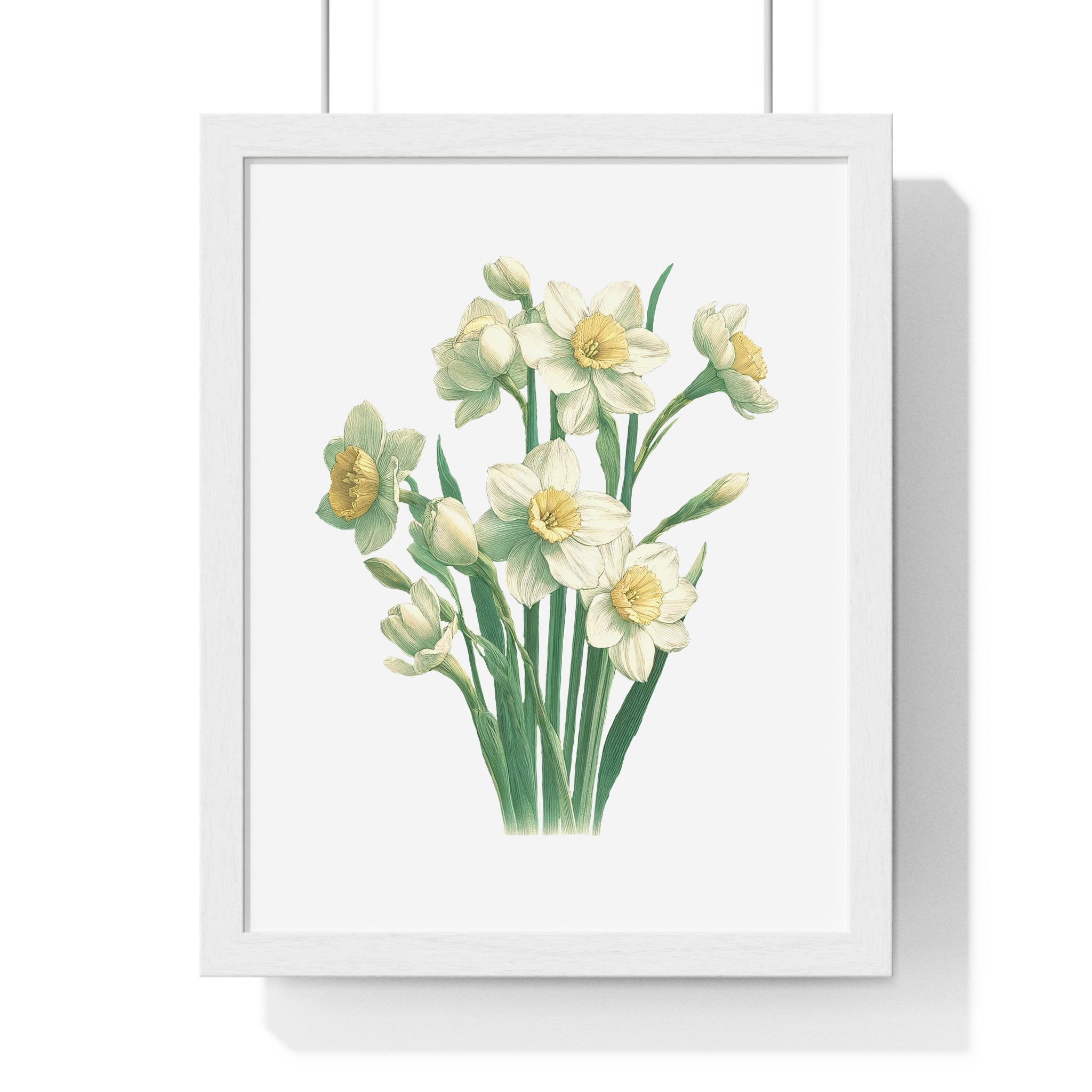 December Birth Month Flower Wall Art – Narcissus Botanical Illustration in Wooden Frame | Hope, Good Fortune & Renewal
