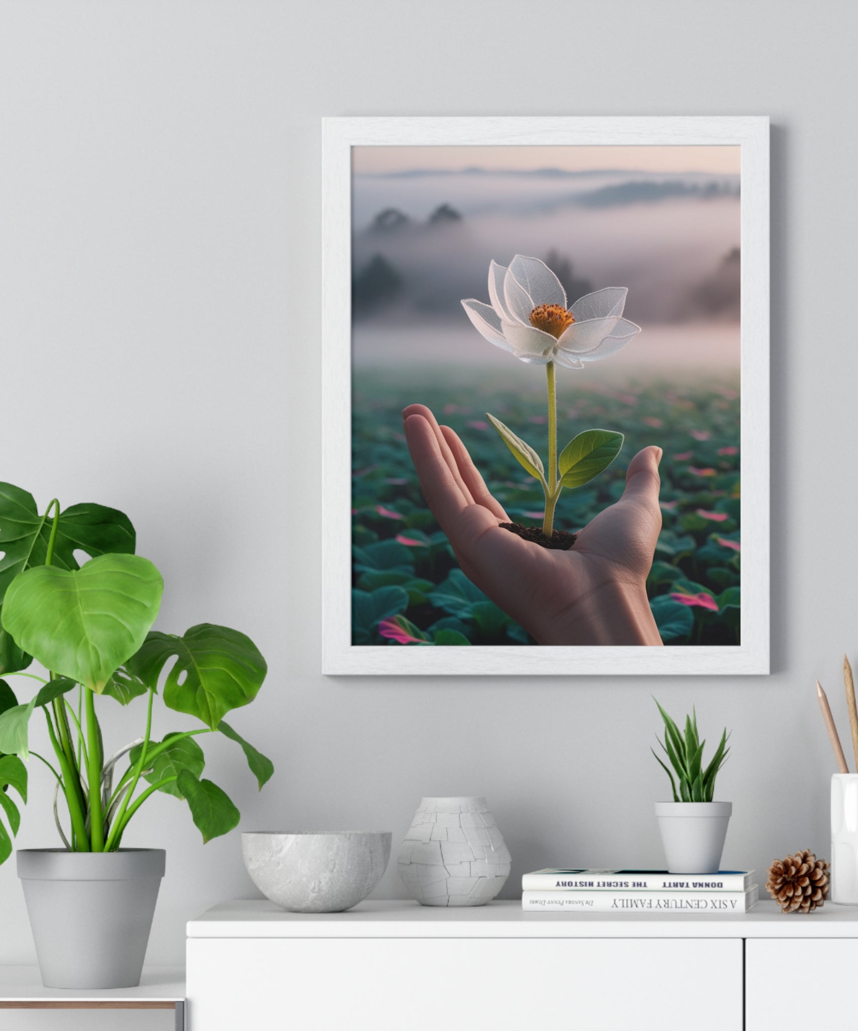 Framed Poster, Serene Floral Wall Art, Nature Print, Gift for Garden Lovers, Motivational Decor, Vertical Art Print - Gallory Hive