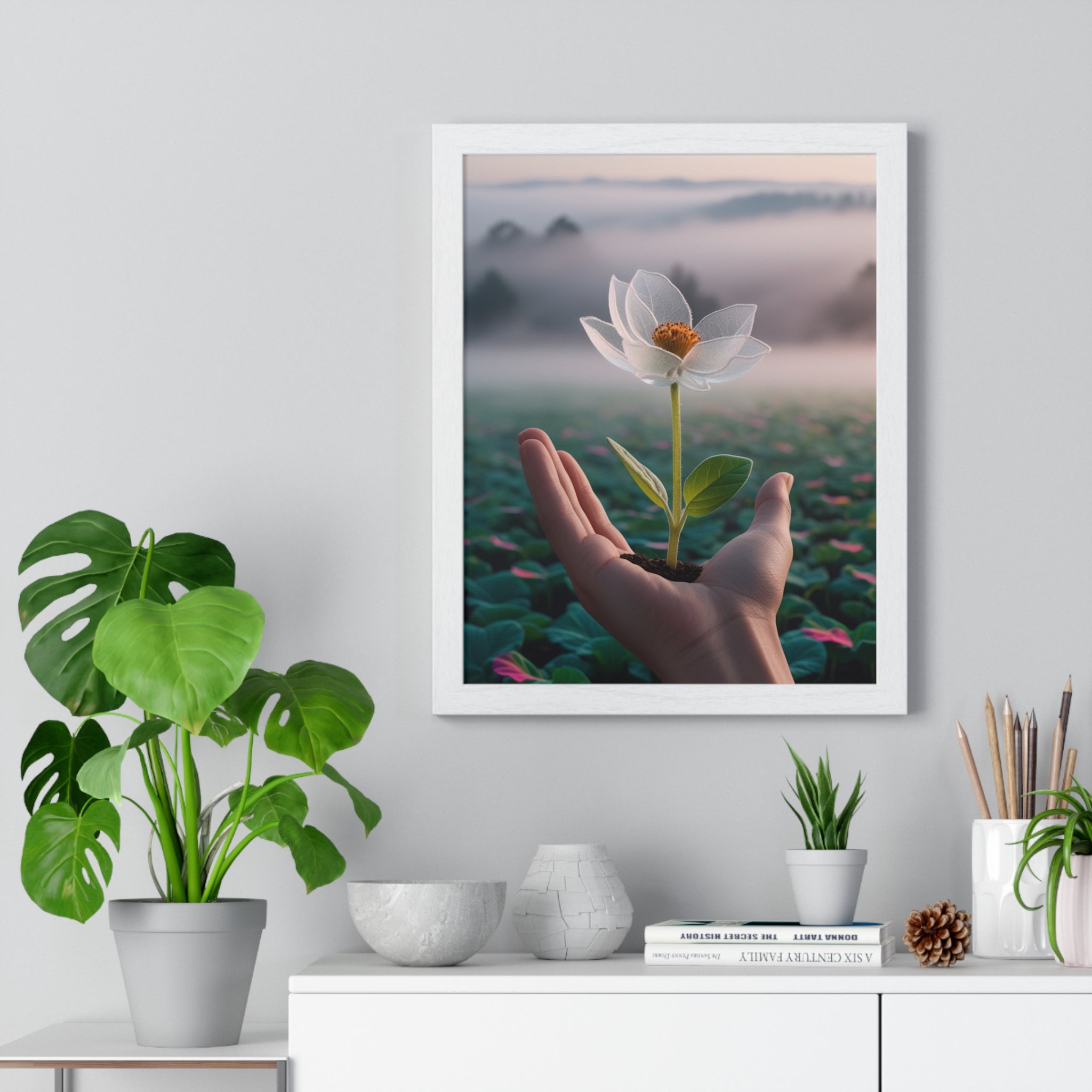 Framed Poster, Serene Floral Wall Art, Nature Print, Gift for Garden Lovers, Motivational Decor, Vertical Art Print
