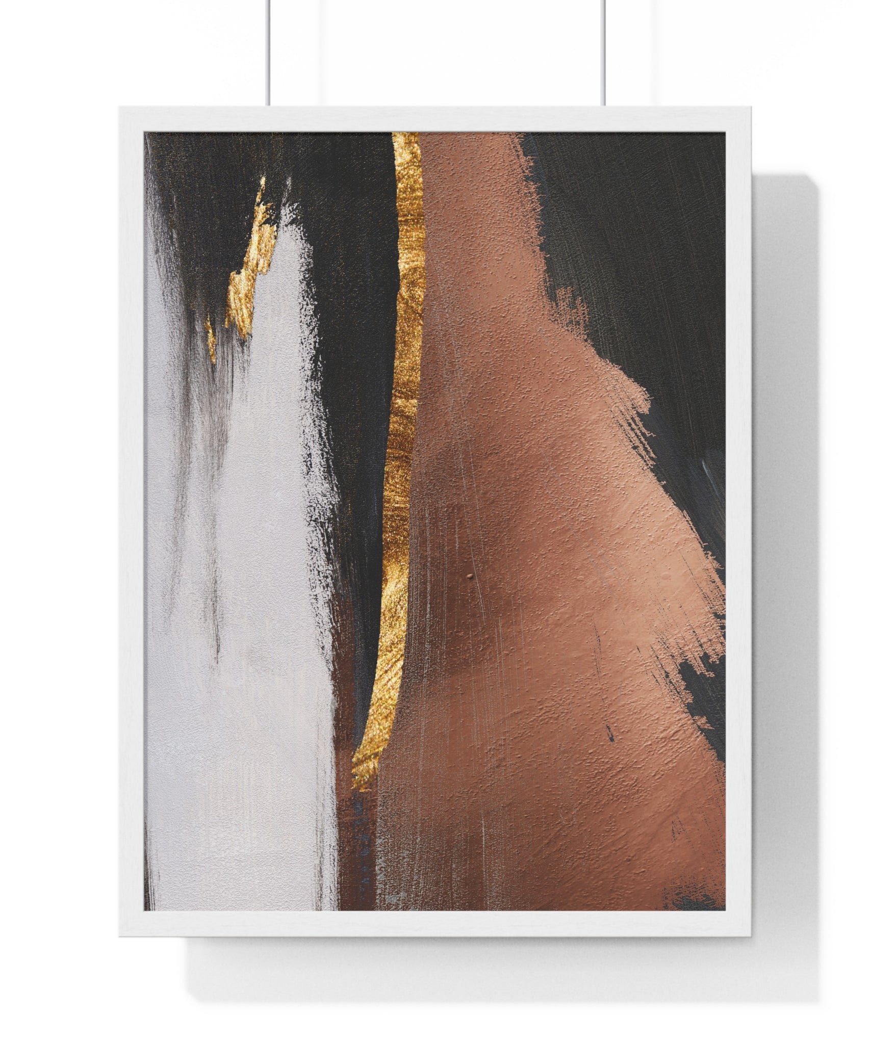Modern Abstract Wall Art – Bold Black, Copper & Gold Textured Poster on Wooden Frame – Luxury Canvas Print for Home or Office