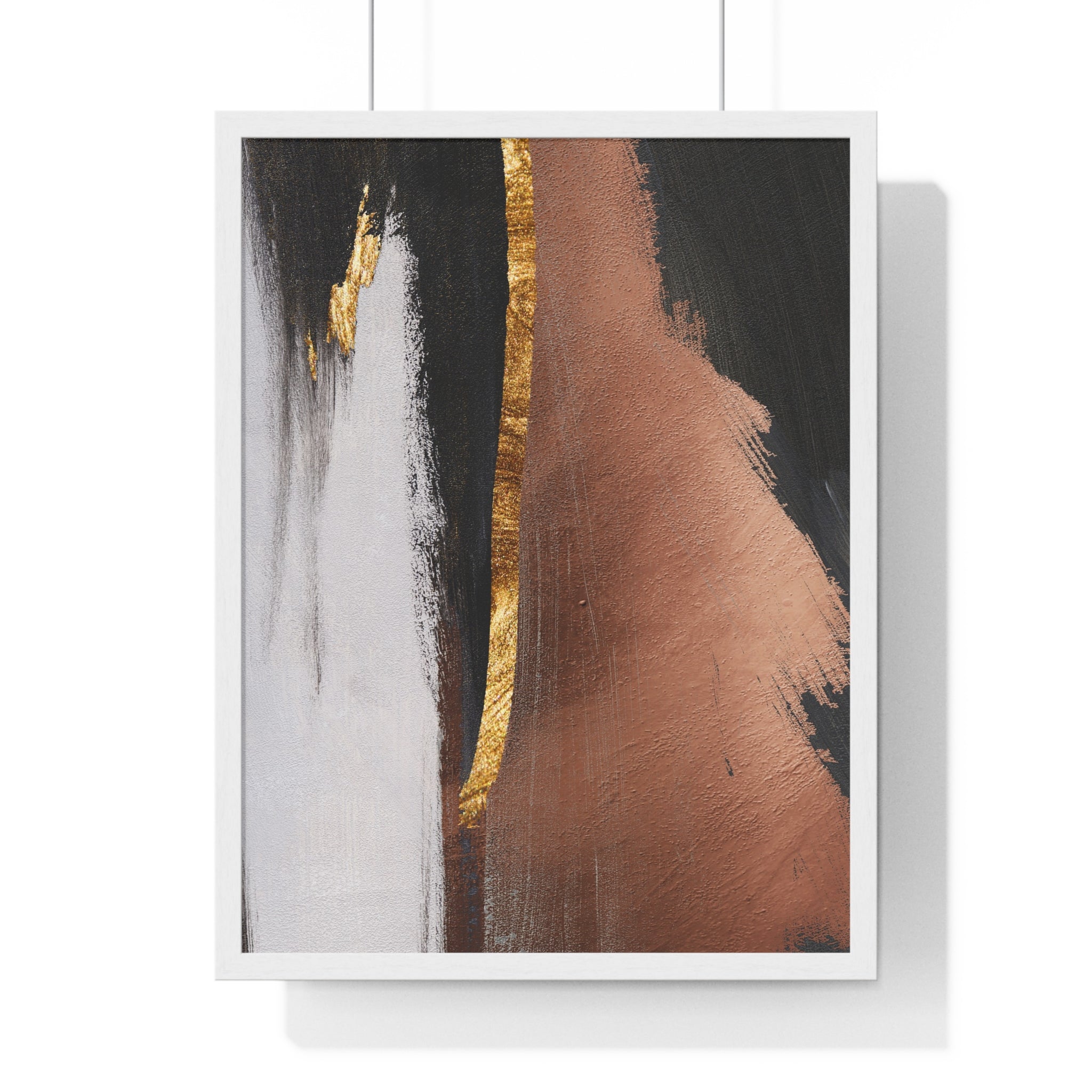 Modern Abstract Wall Art – Bold Black, Copper & Gold Textured Poster on Wooden Frame – Luxury Canvas Print for Home or Office