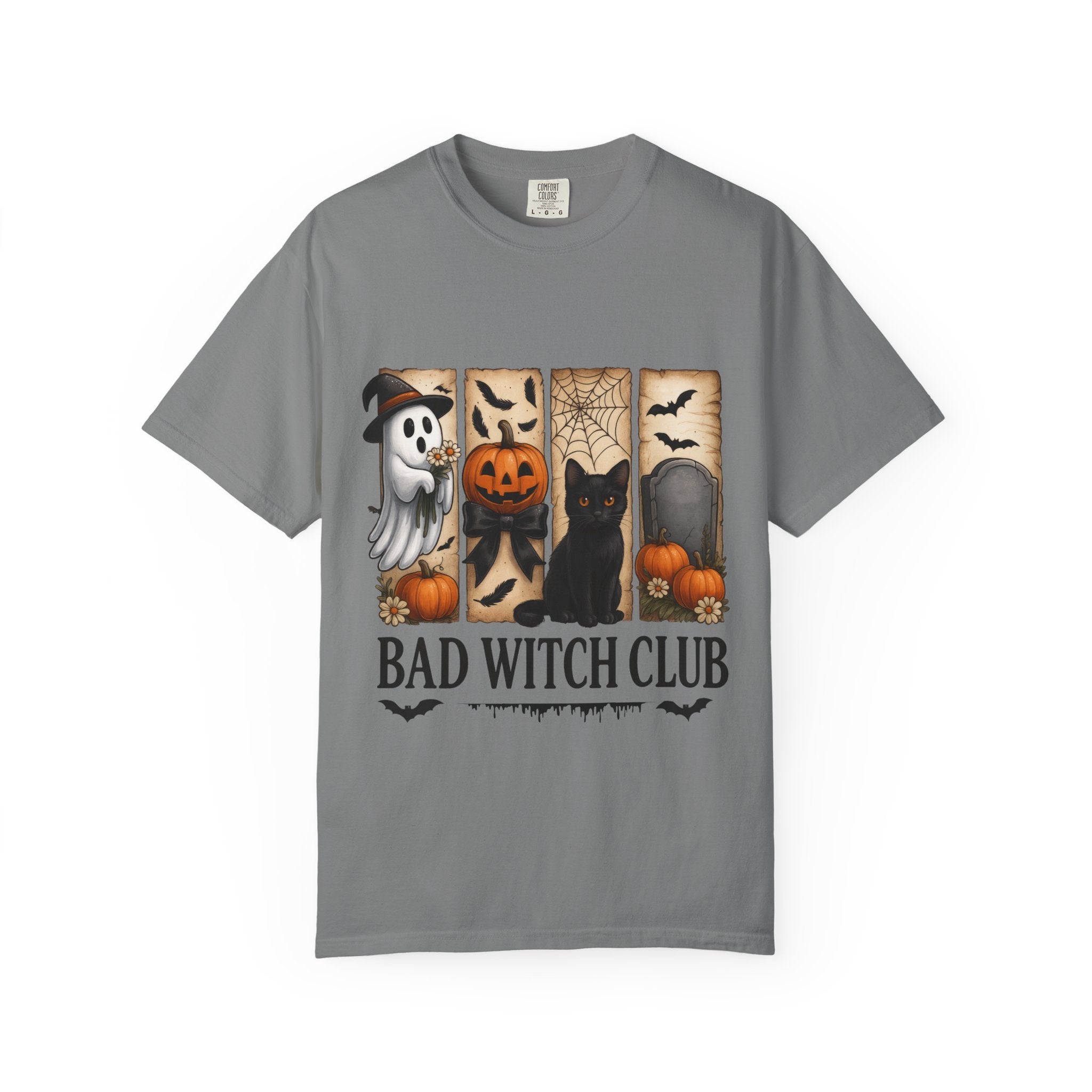 Bad Witch Club Halloween T-Shirt – Cute Ghost, Black Cat, Pumpkin & Spooky Gothic Design