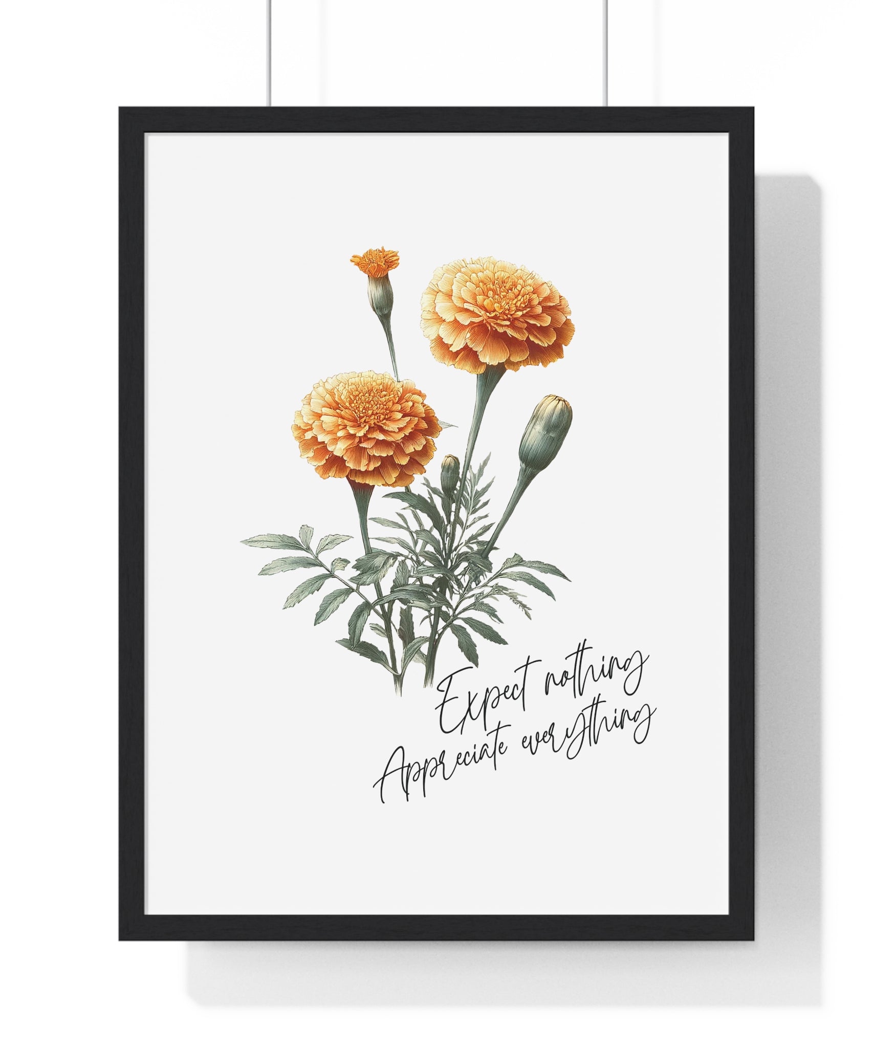 October Birth Month Flower Wall Art – Marigold Illustration with Inspirational Quote in Wooden Frame