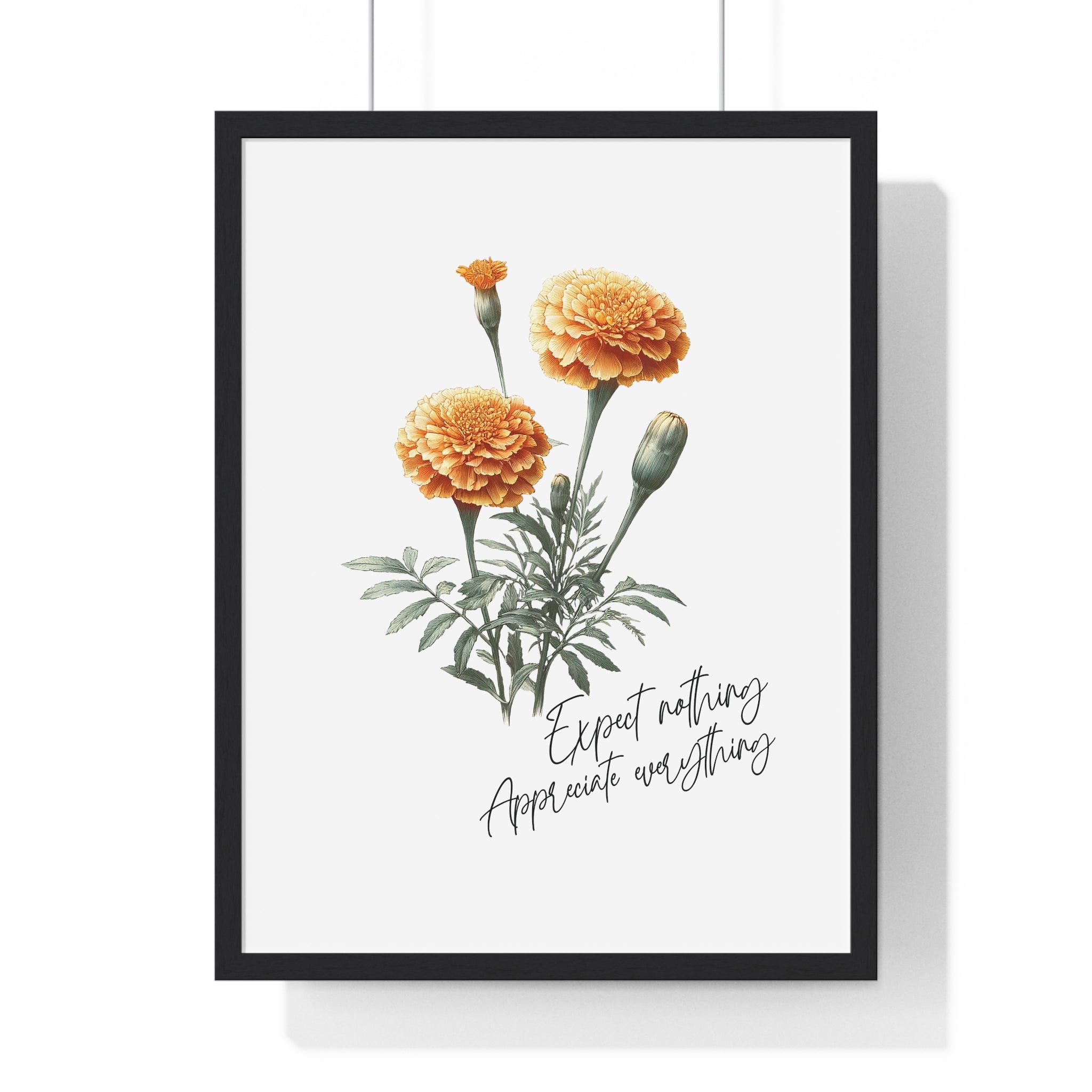 October Birth Month Flower Wall Art – Marigold Illustration with Inspirational Quote in Wooden Frame