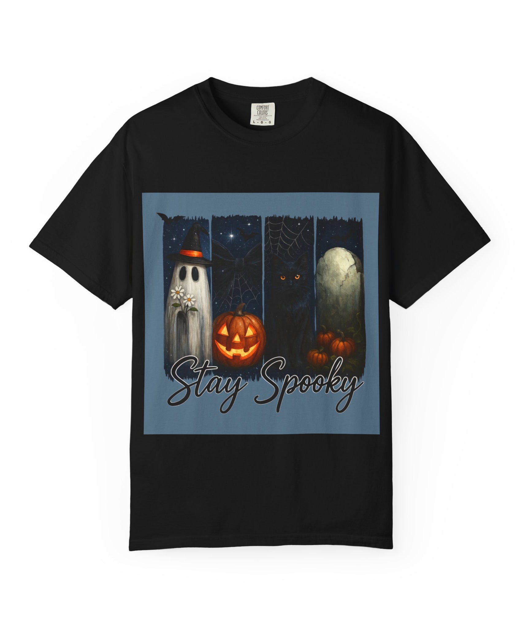 Stay Spooky Halloween T-Shirt – Cute Ghost, Black Cat, Pumpkin & Graveyard Design - Gallory Hive