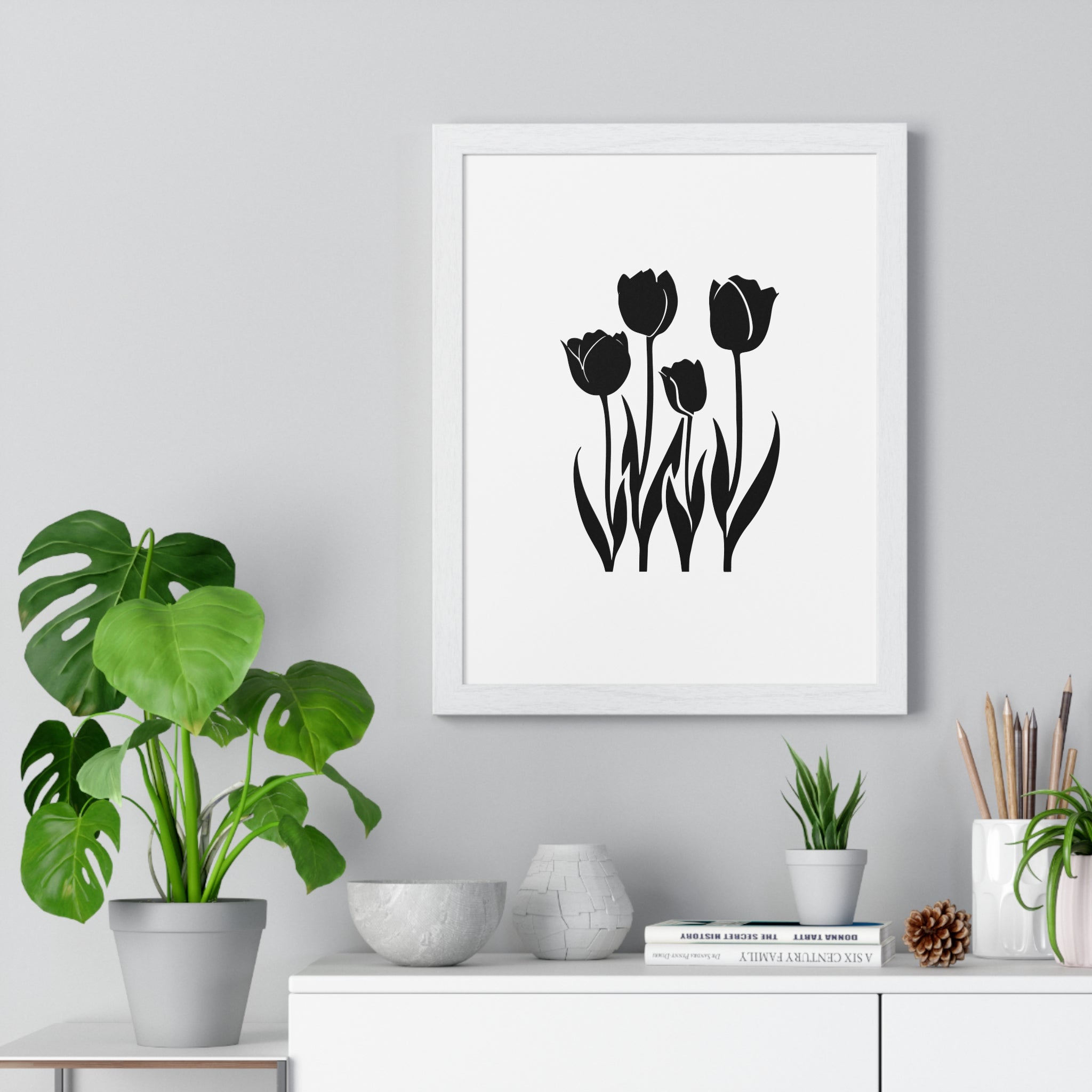 Wooden Frame Wall Art – Close-Up Pink Tulips Print