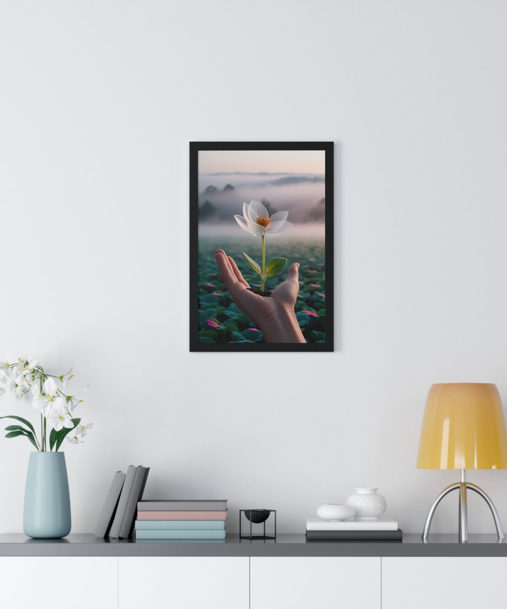 Framed Poster, Serene Floral Wall Art, Nature Print, Gift for Garden Lovers, Motivational Decor, Vertical Art Print - Gallory Hive