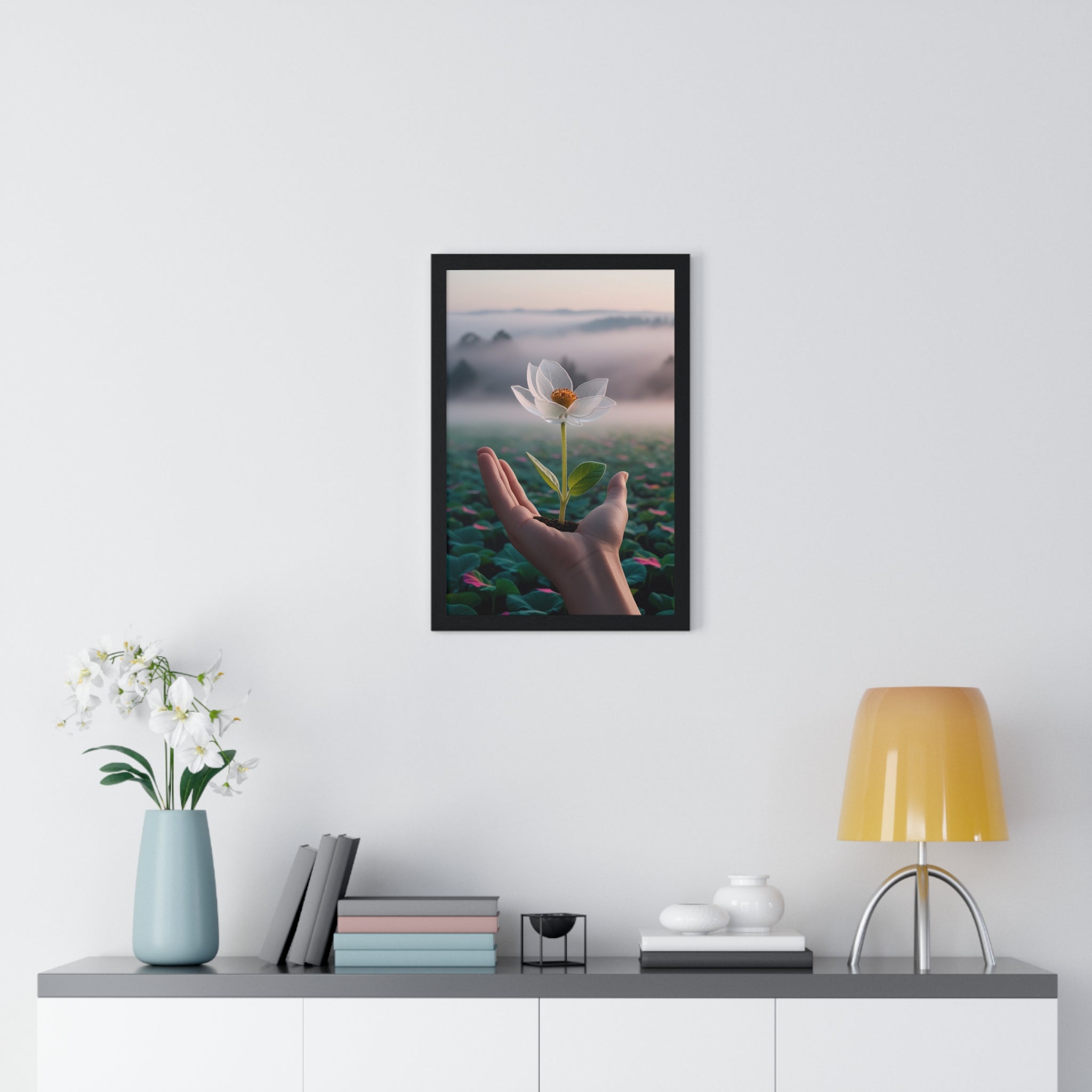 Framed Poster, Serene Floral Wall Art, Nature Print, Gift for Garden Lovers, Motivational Decor, Vertical Art Print