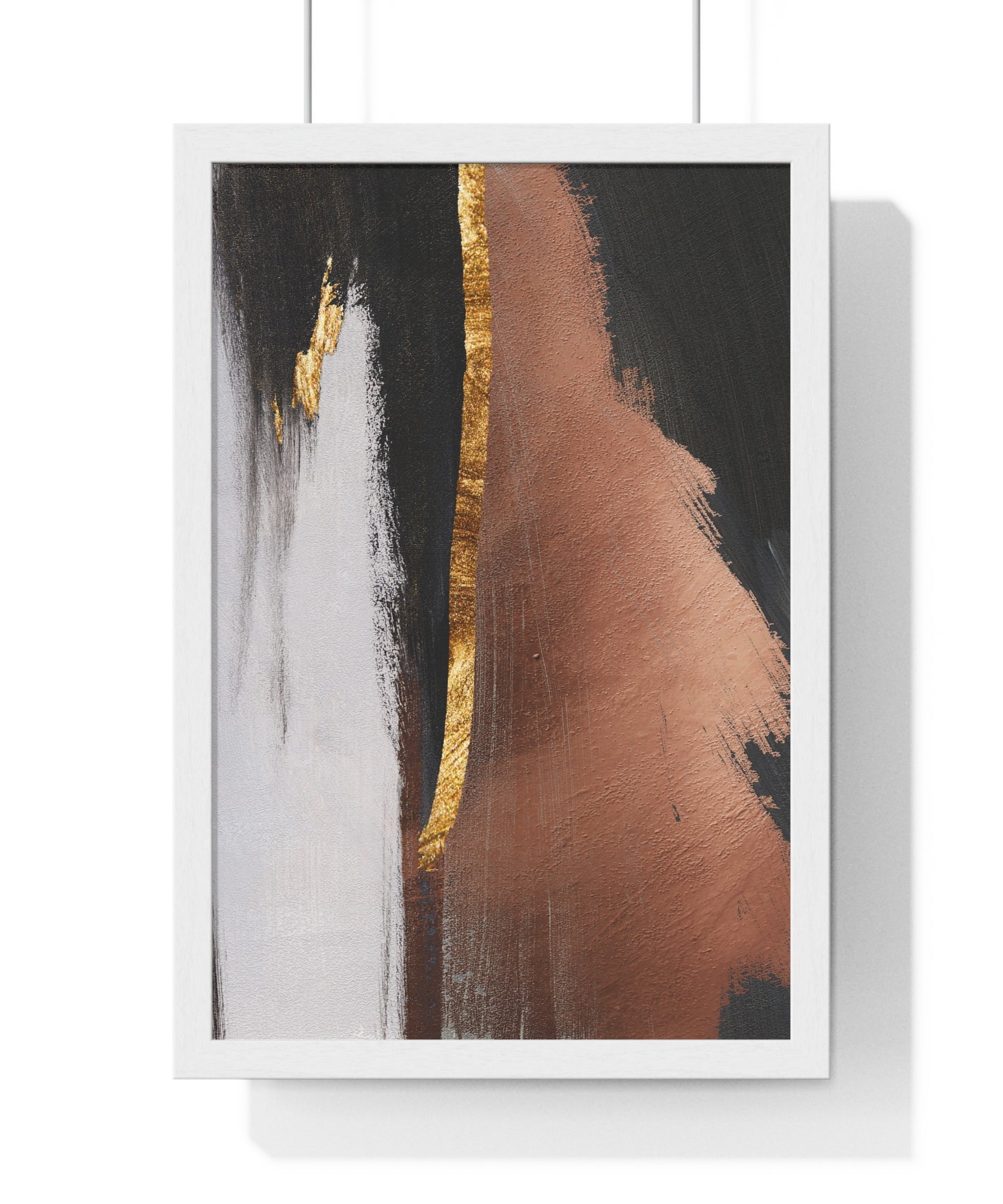 Modern Abstract Wall Art – Bold Black, Copper & Gold Textured Poster on Wooden Frame – Luxury Canvas Print for Home or Office
