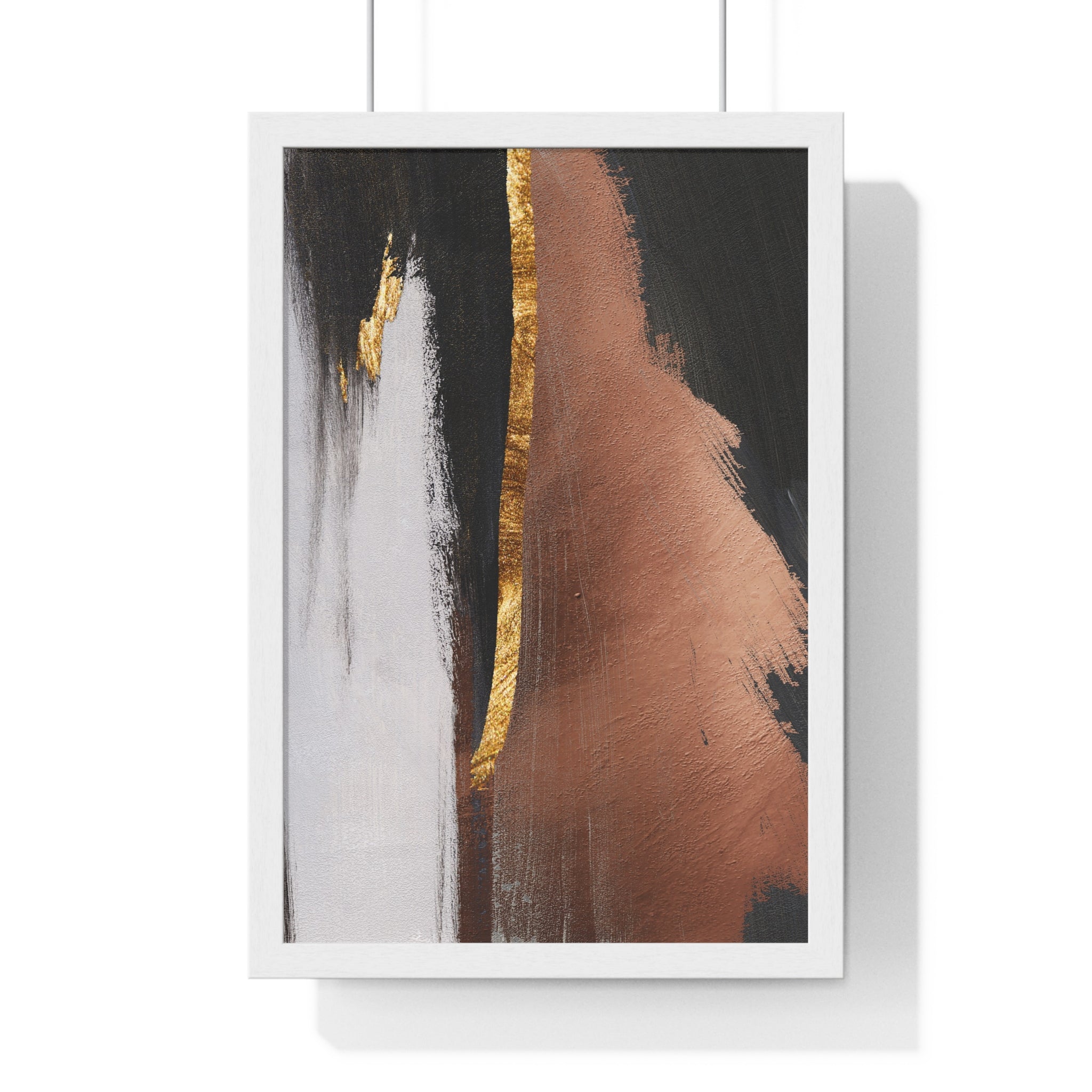 Modern Abstract Wall Art – Bold Black, Copper & Gold Textured Poster on Wooden Frame – Luxury Canvas Print for Home or Office