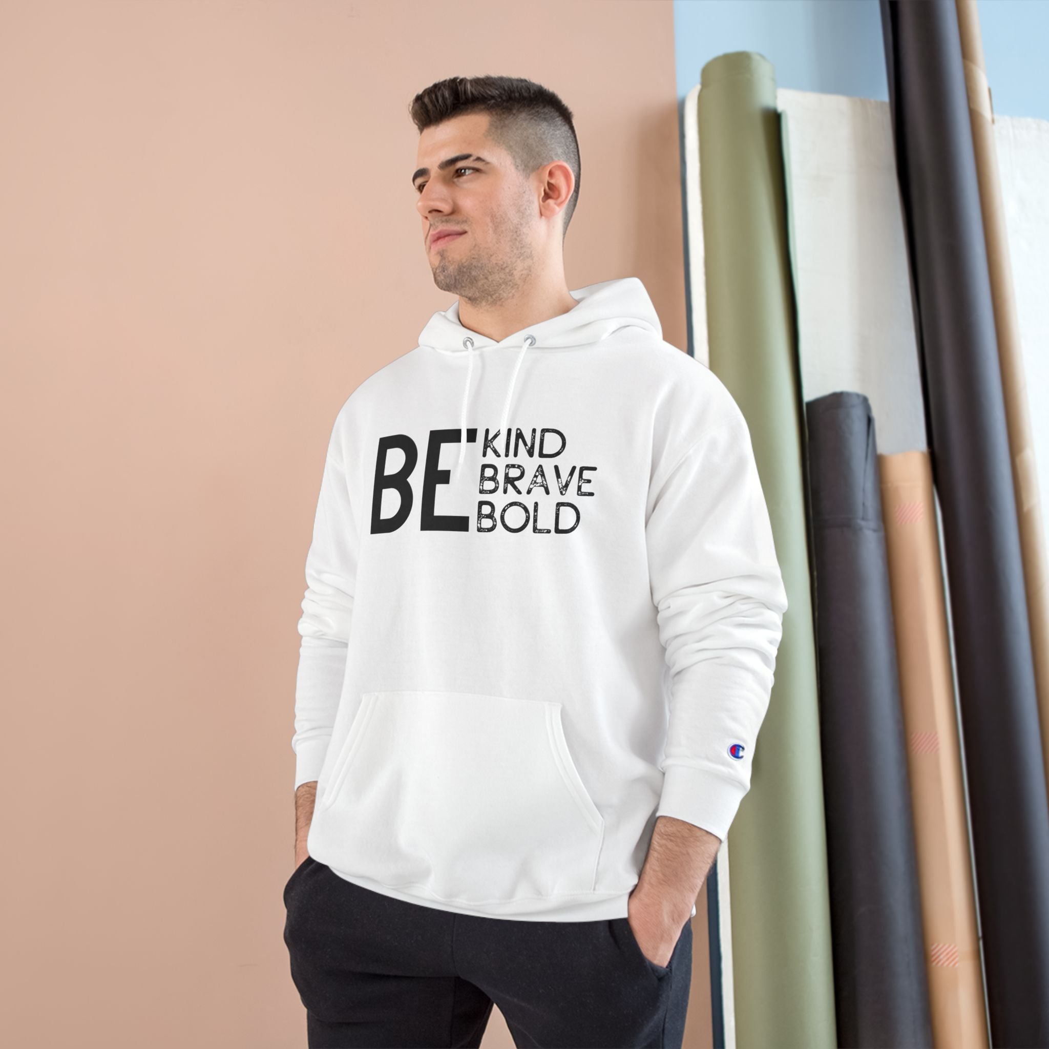 Champion Hoodie - Bold Minimalist Hand Sign Print