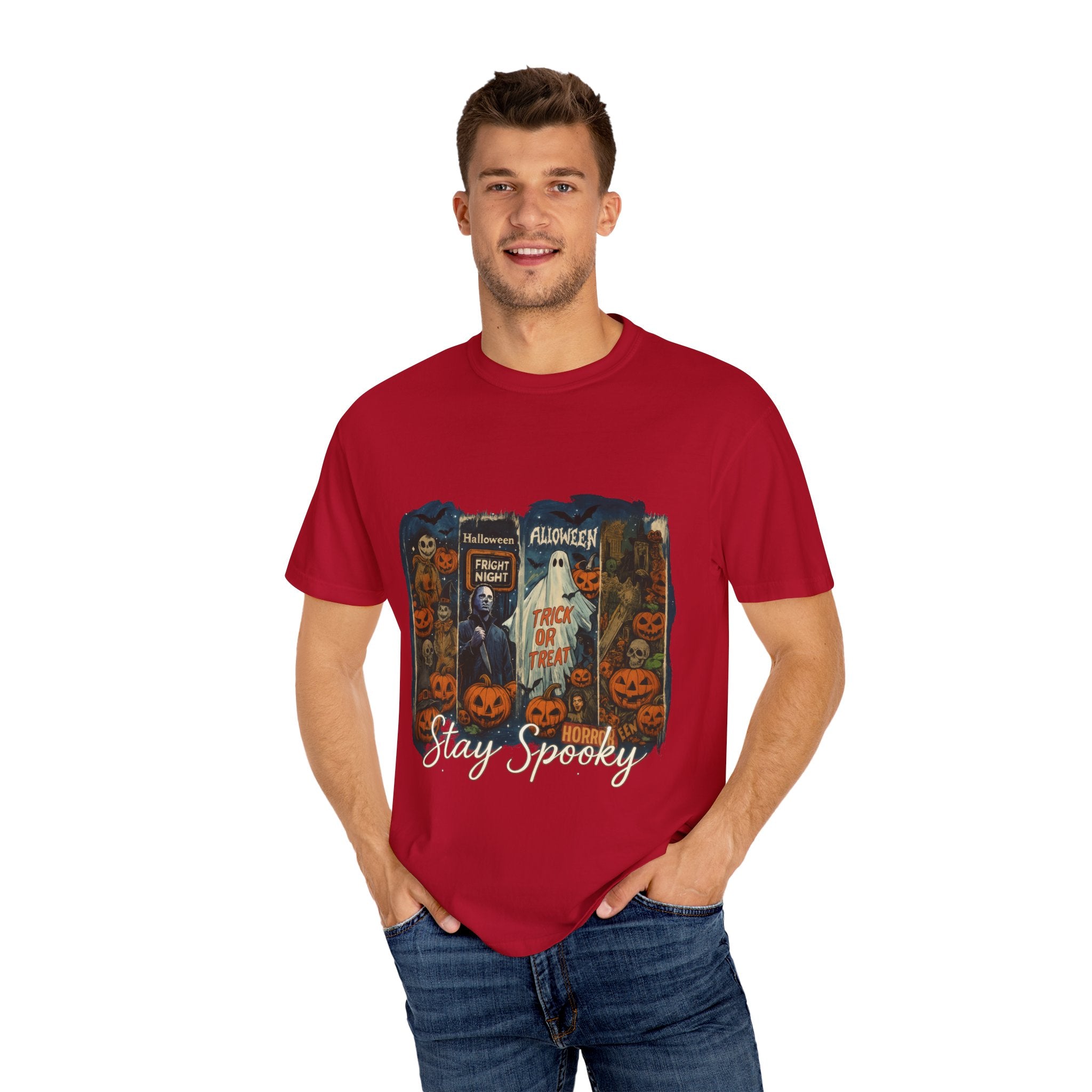 Stay Spooky Halloween Horror T-Shirt – Retro Slasher, Ghost, Pumpkins & Fright Night Design