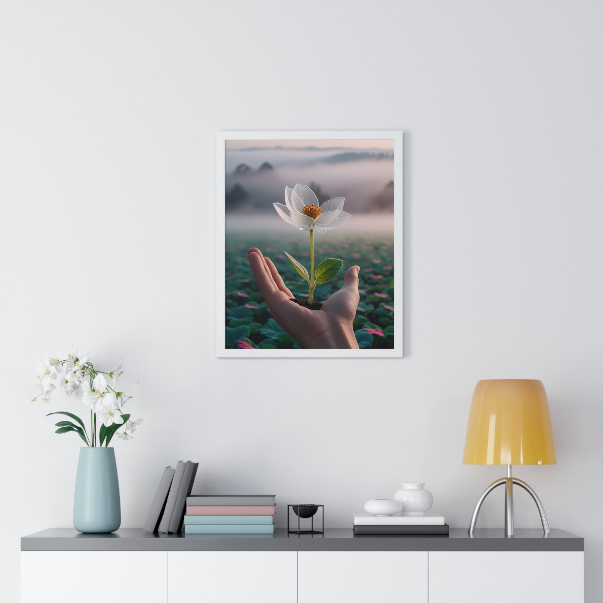 Framed Poster, Serene Floral Wall Art, Nature Print, Gift for Garden Lovers, Motivational Decor, Vertical Art Print