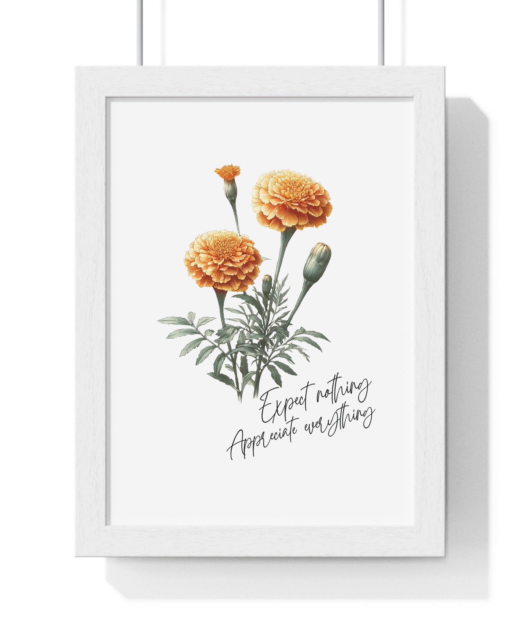October Birth Month Flower Wall Art – Marigold Illustration with Inspirational Quote in Wooden Frame