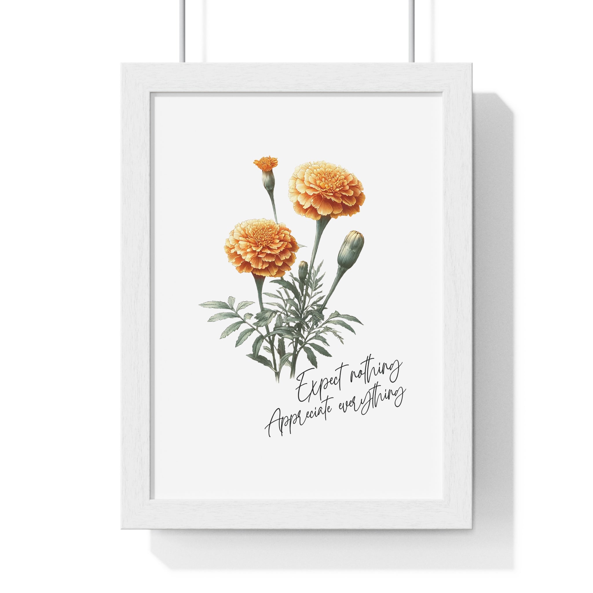October Birth Month Flower Wall Art – Marigold Illustration with Inspirational Quote in Wooden Frame