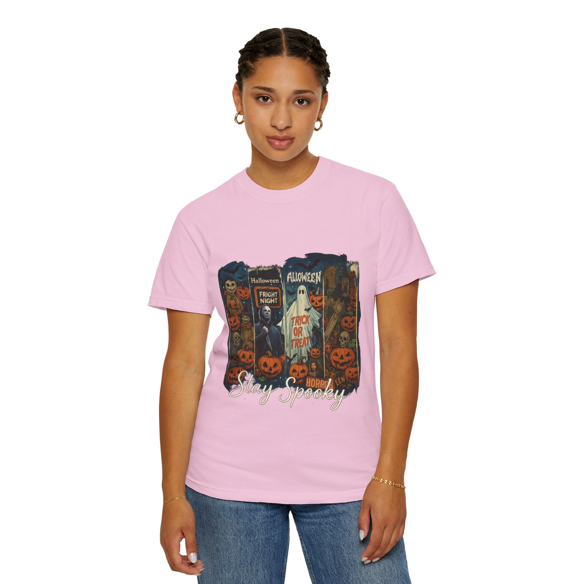 Stay Spooky Halloween Horror T-Shirt – Retro Slasher, Ghost, Pumpkins & Fright Night Design