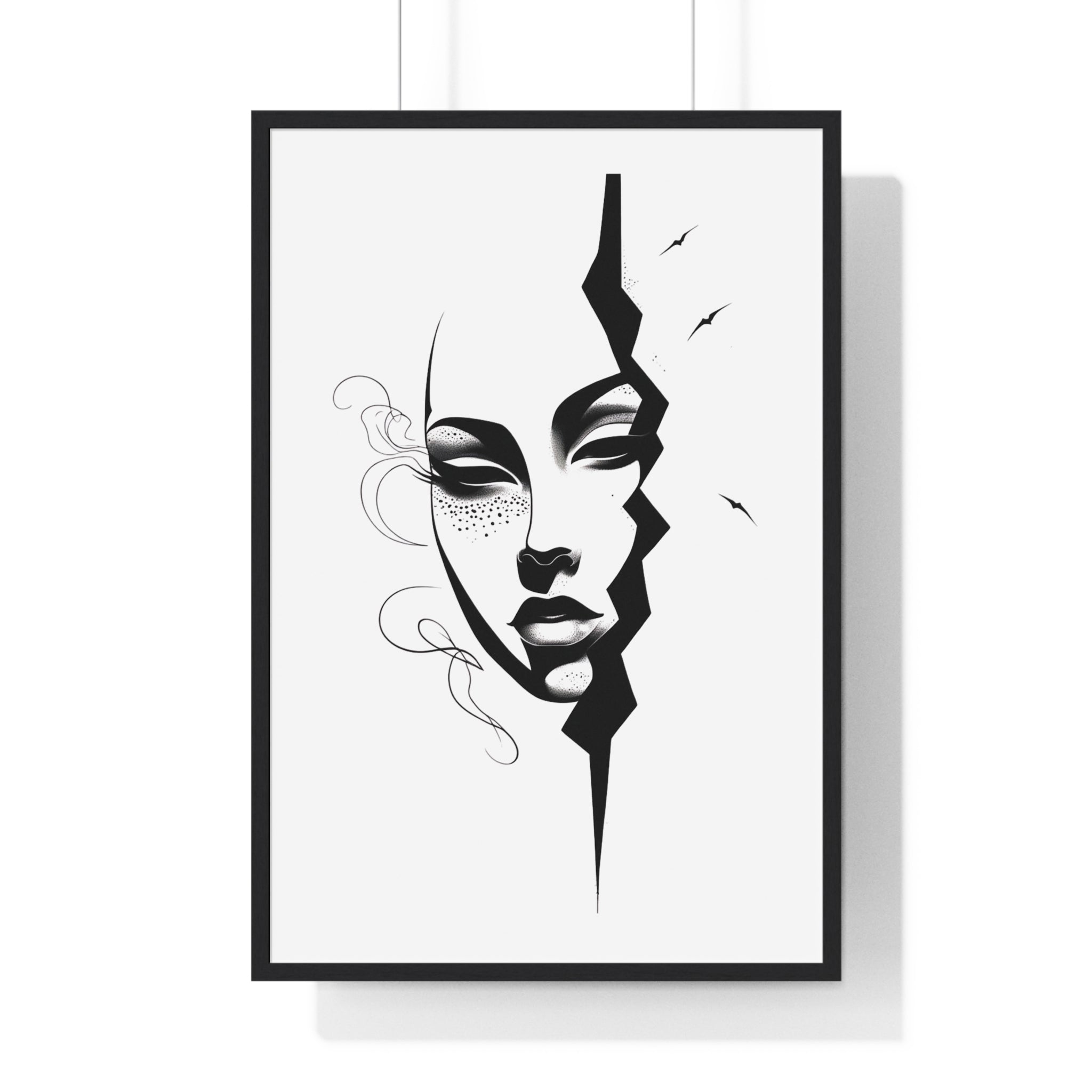 Vertical Framed Poster - Stylish Split Face Art Print | Modern Wall Decor, Home Aesthetic, Living Room Art, Unique Gift, Gallery Wall - Gallory Hive