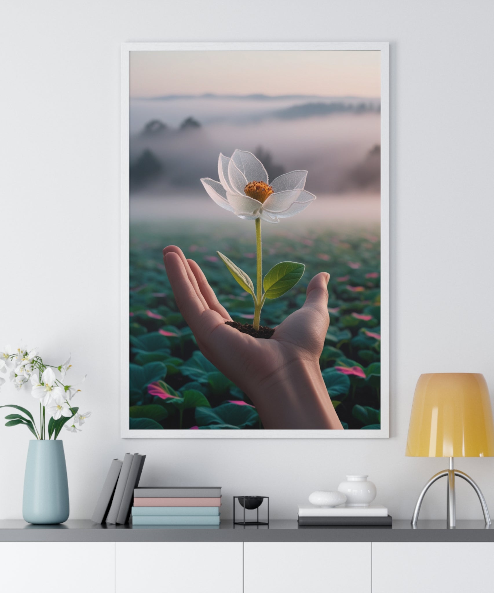 Framed Poster, Serene Floral Wall Art, Nature Print, Gift for Garden Lovers, Motivational Decor, Vertical Art Print - Gallory Hive