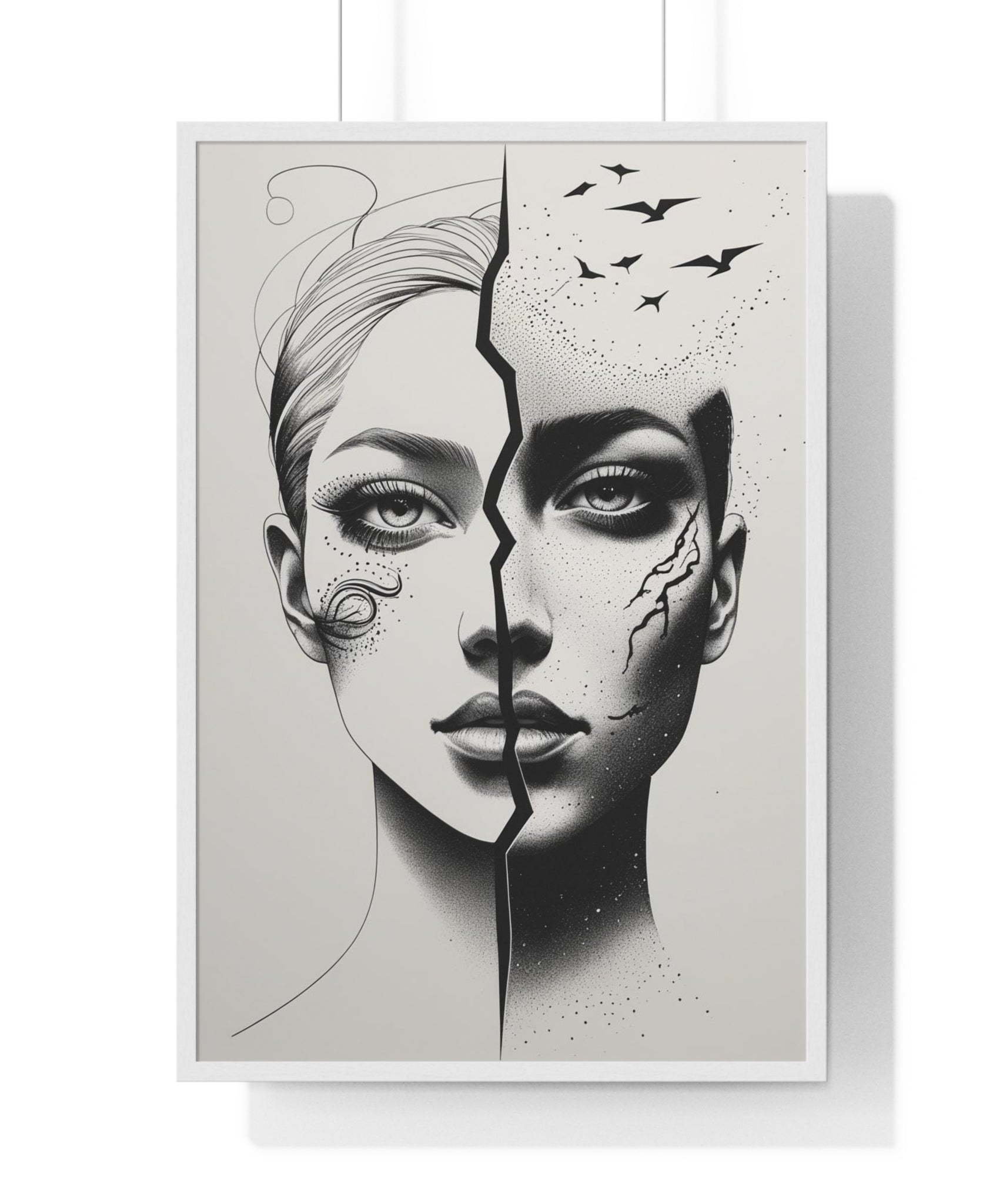 Vertical Framed Poster, Artistic Split Face Poster, Abstract Wall Art, Modern Home Decor, Unique Gift for Art Lovers, Stylish Room - Gallory Hive