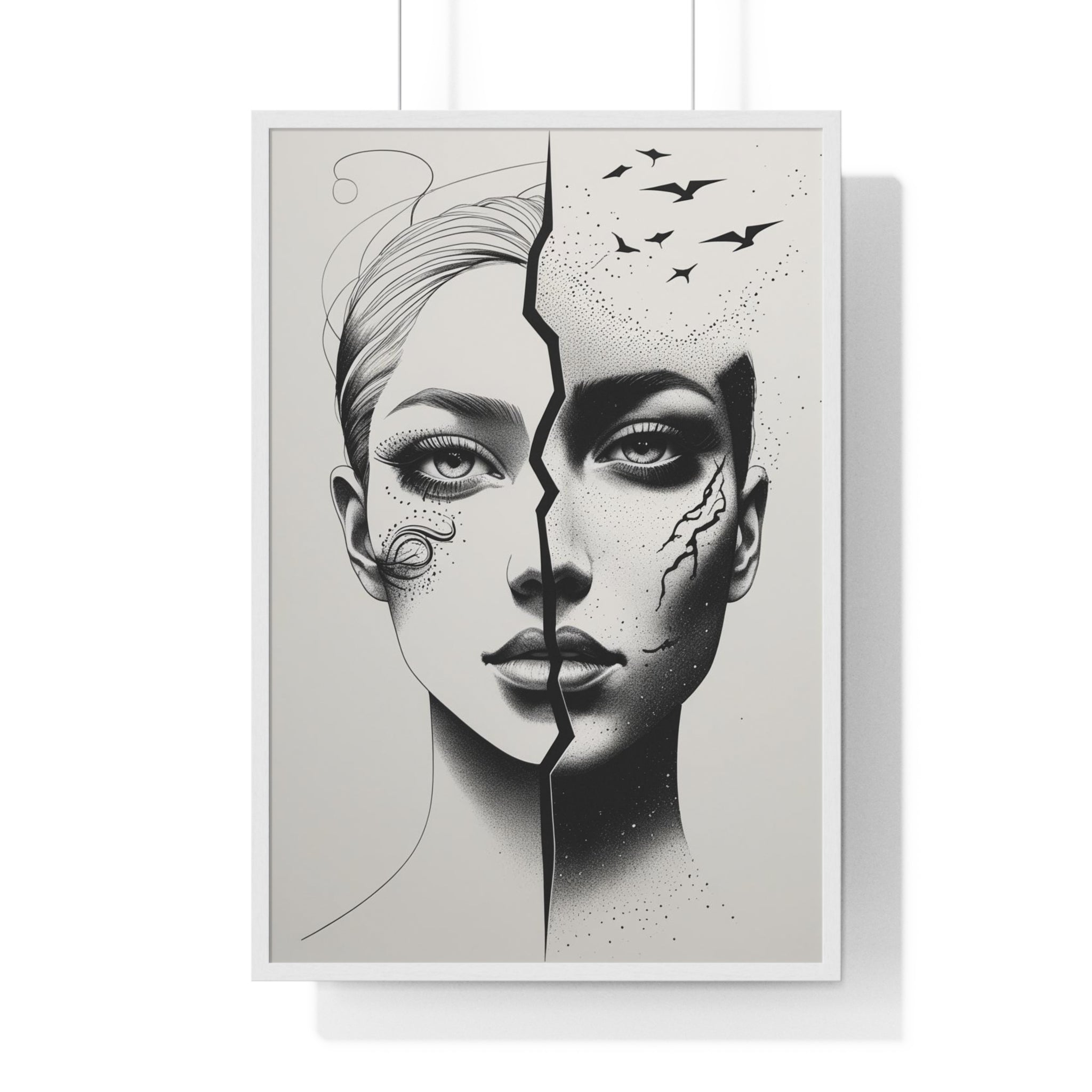 Vertical Framed Poster, Artistic Split Face Poster, Abstract Wall Art, Modern Home Decor, Unique Gift for Art Lovers, Stylish Room