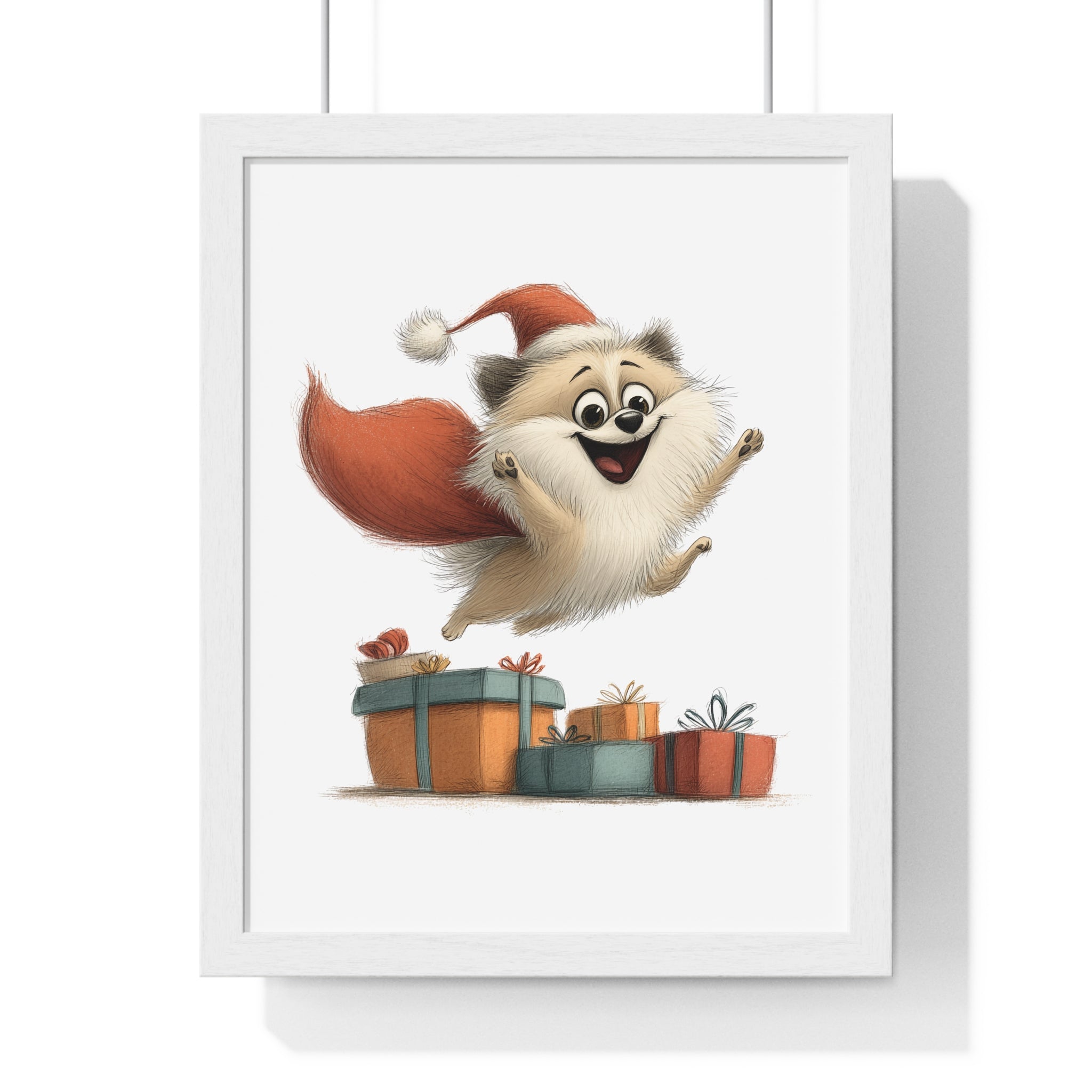 Festive Dog with Santa Hat – Wooden Framed Christmas Wall Décor - Gallory Hive