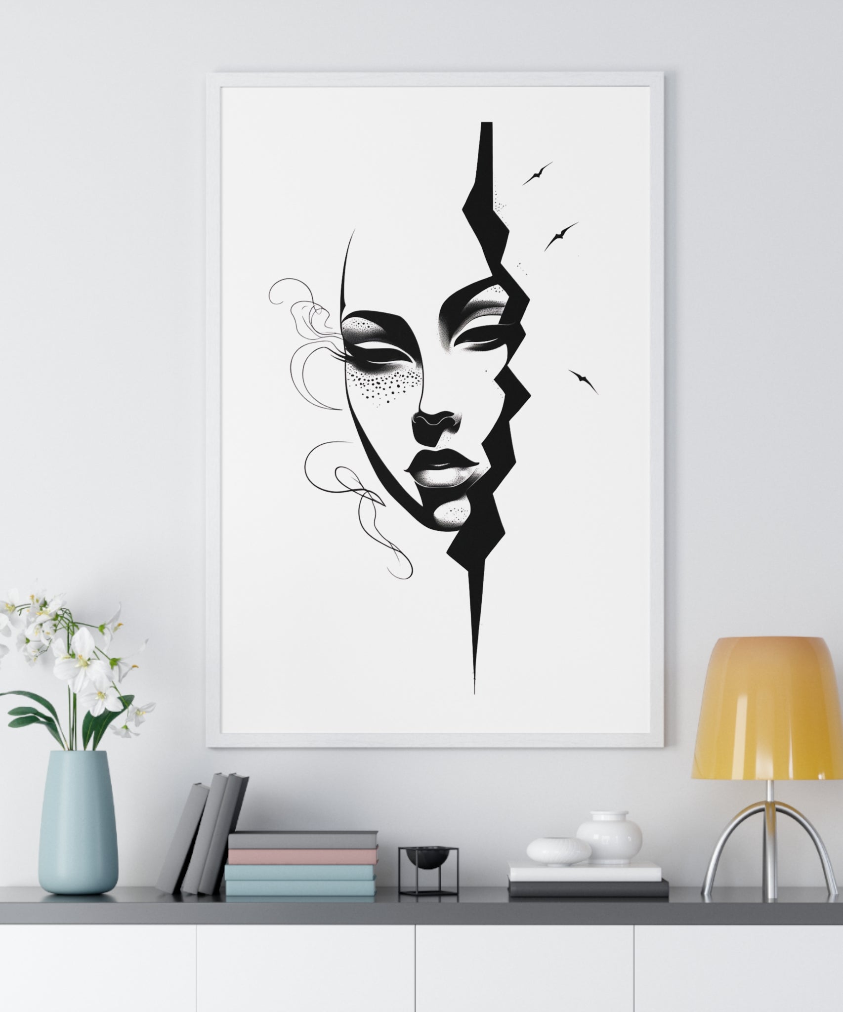 Vertical Framed Poster - Stylish Split Face Art Print | Modern Wall Decor, Home Aesthetic, Living Room Art, Unique Gift, Gallery Wall - Gallory Hive