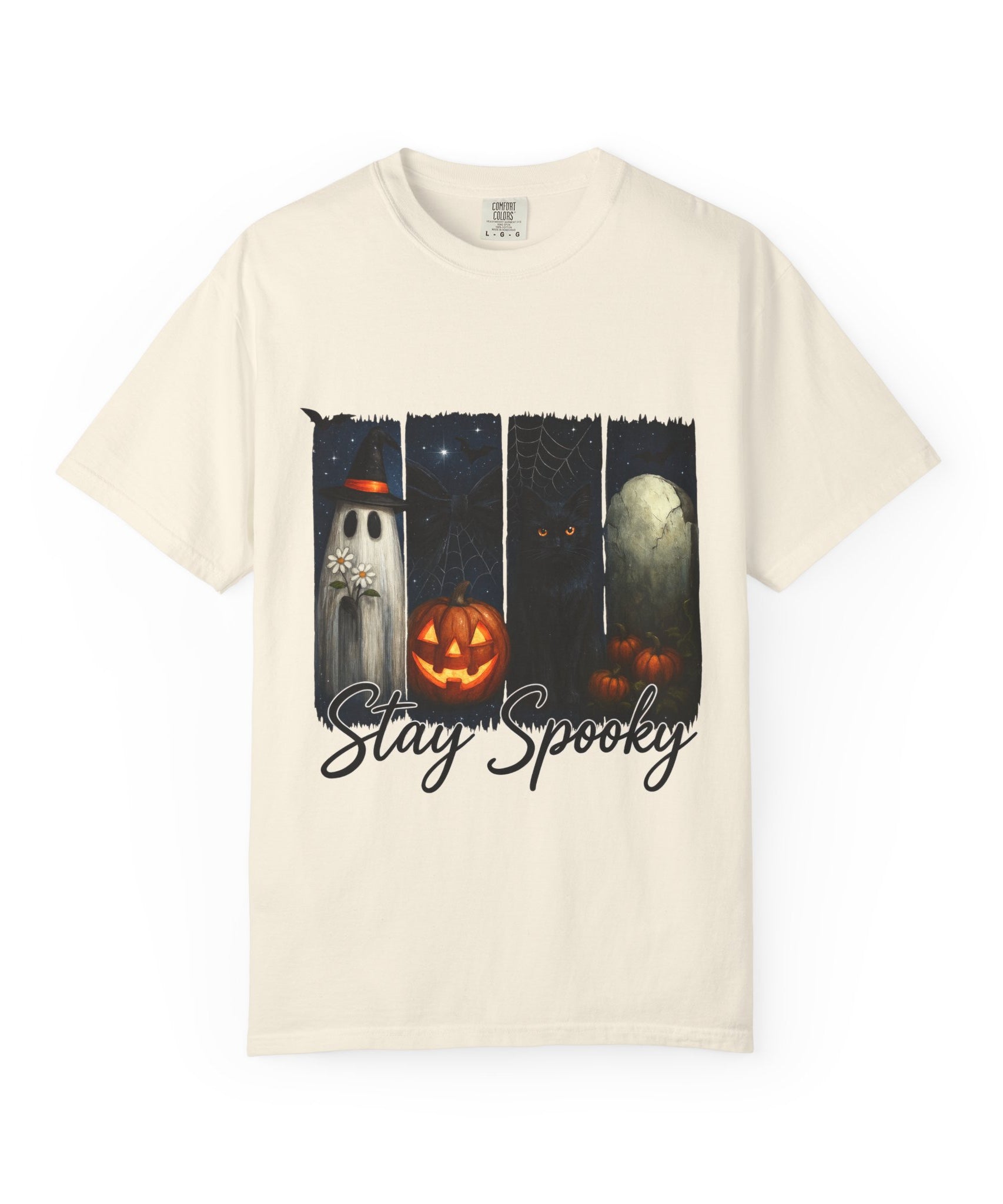 Stay Spooky Halloween T-Shirt – Cute Ghost, Black Cat, Pumpkin & Graveyard Design - Gallory Hive