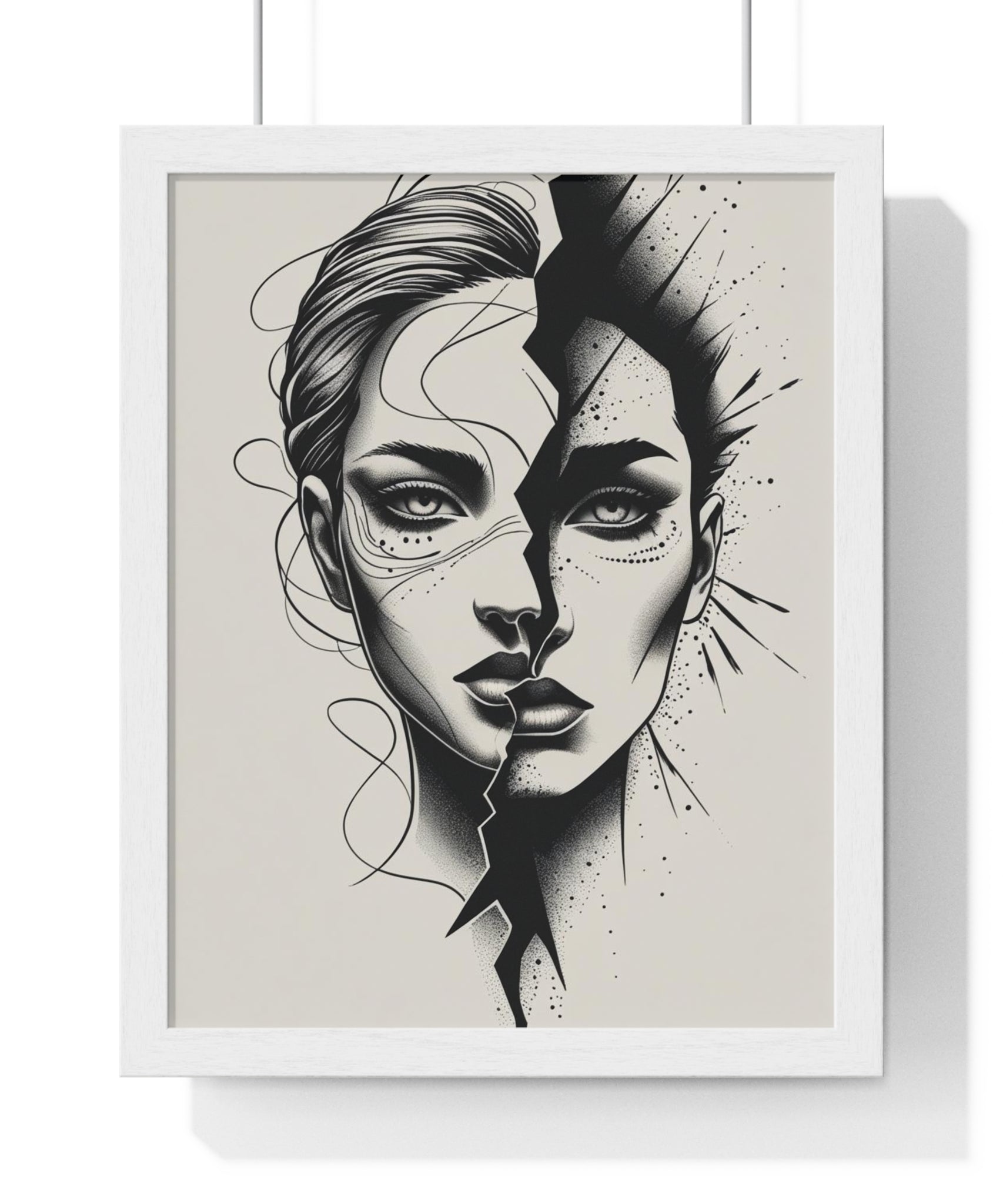 Framed Art Print, Modern Wall Decor, Home Office Gift, Minimalist Split Face Poster, Stylish Artwork - Gallory Hive