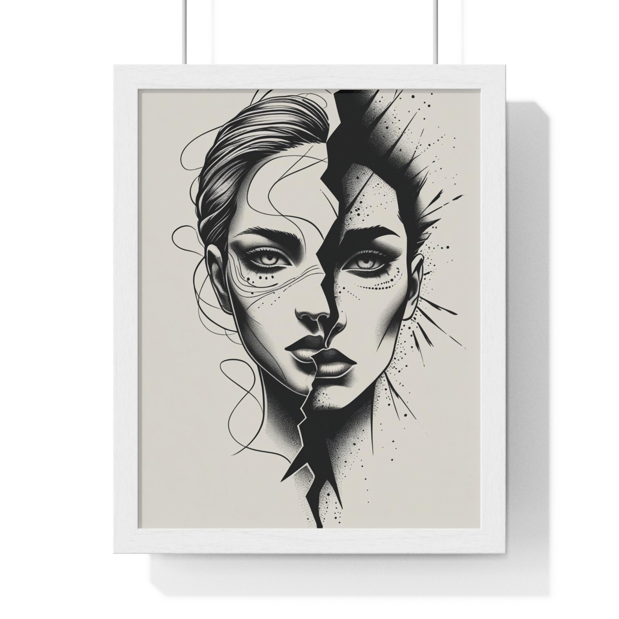 Framed Art Print, Modern Wall Decor, Home Office Gift, Minimalist Split Face Poster, Stylish Artwork