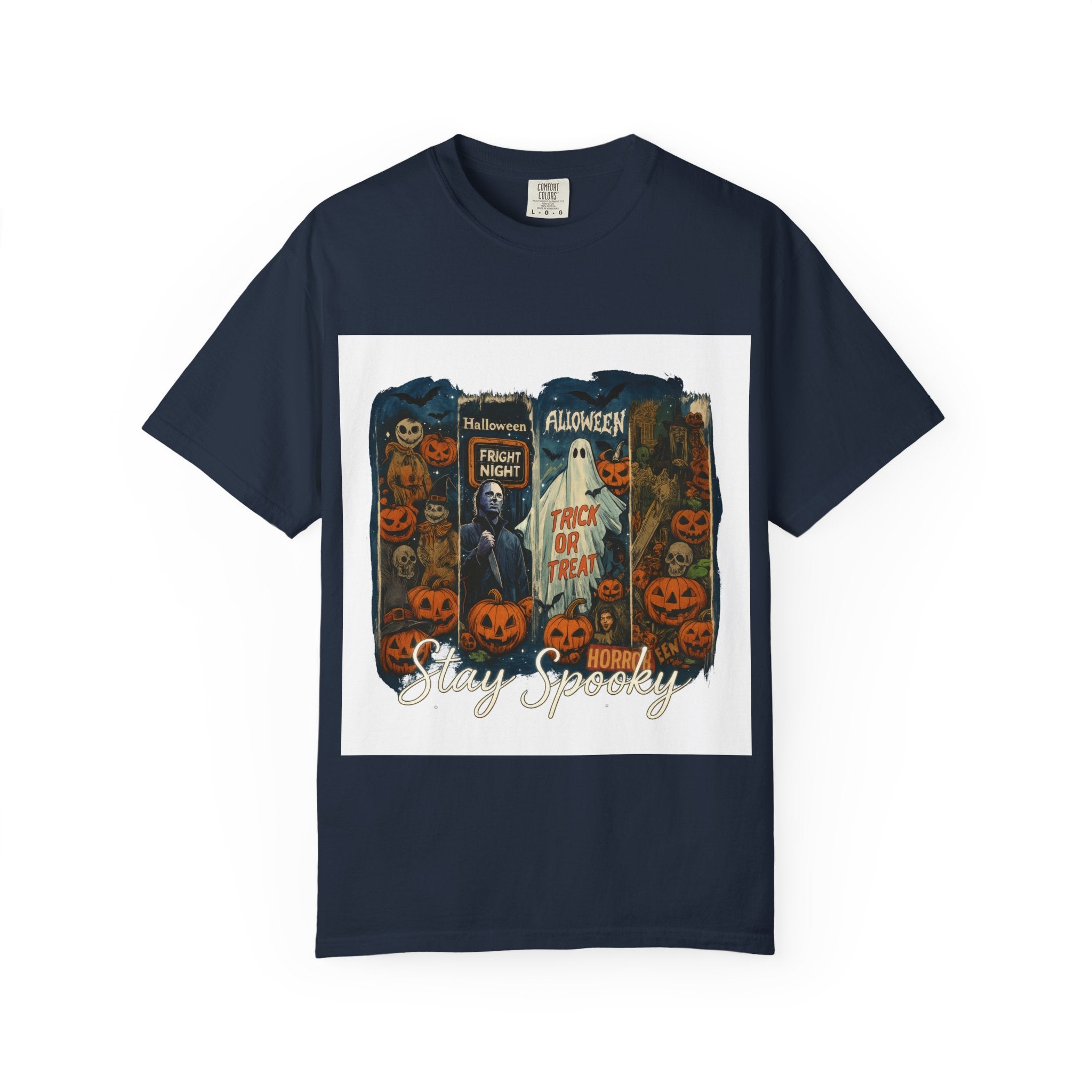 Stay Spooky Halloween Horror T-Shirt – Retro Slasher, Ghost, Pumpkins & Fright Night Design