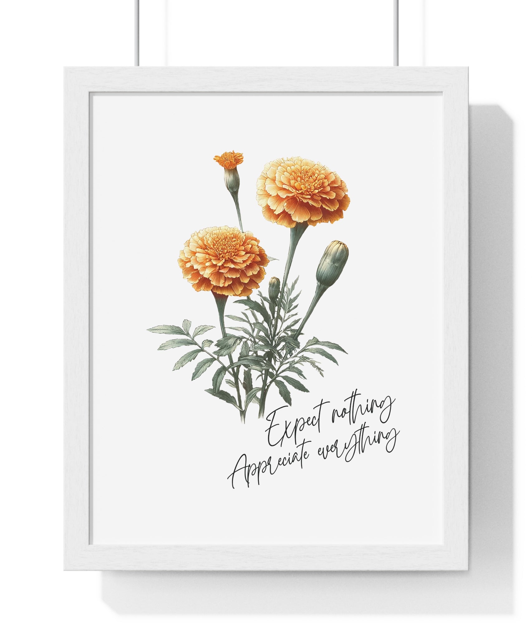October Birth Month Flower Wall Art – Marigold Illustration with Inspirational Quote in Wooden Frame