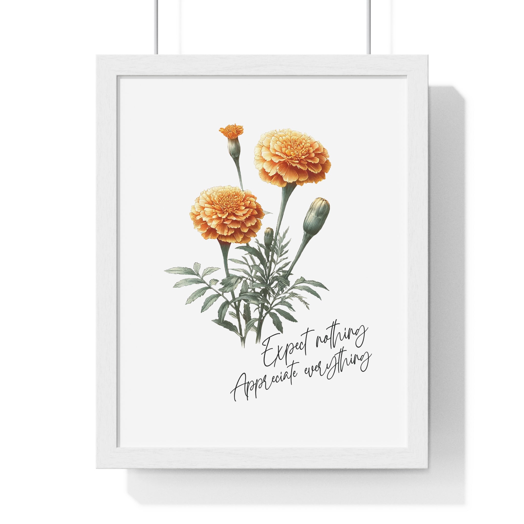 October Birth Month Flower Wall Art – Marigold Illustration with Inspirational Quote in Wooden Frame