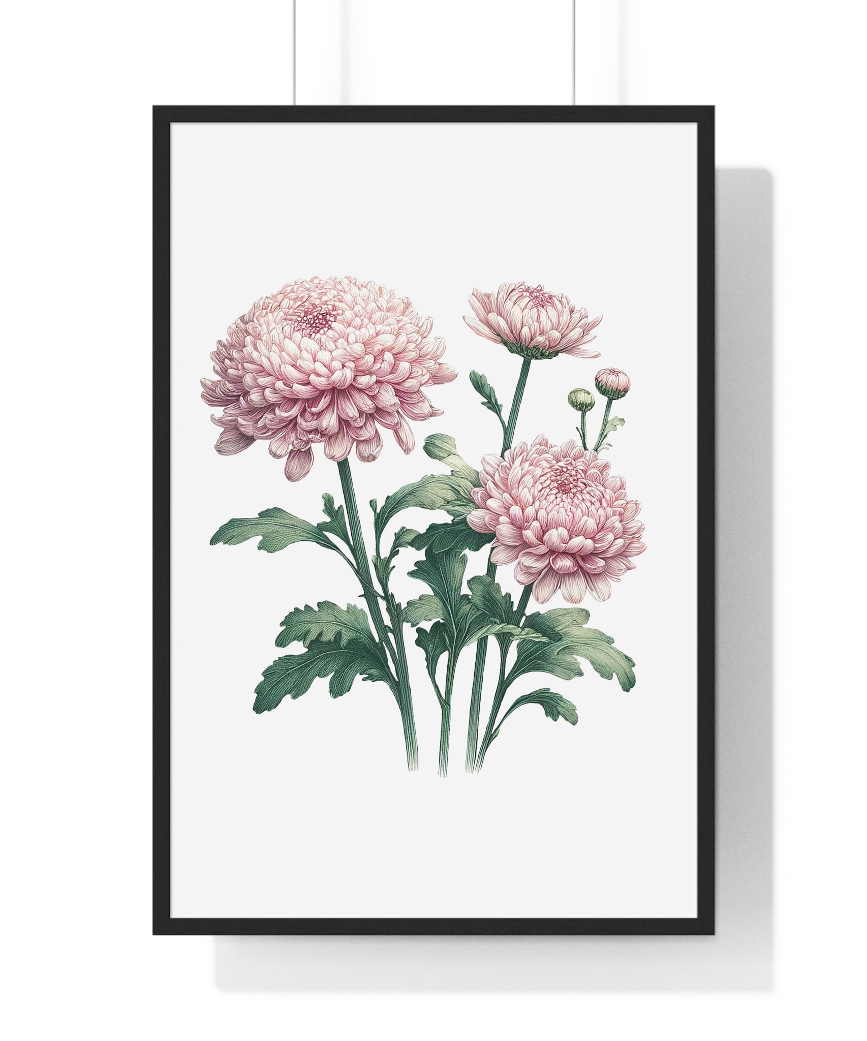 November Birth Month Flower Wall Art – Pink Chrysanthemum Illustration in Wooden Frame | Loyalty, Love & Joy