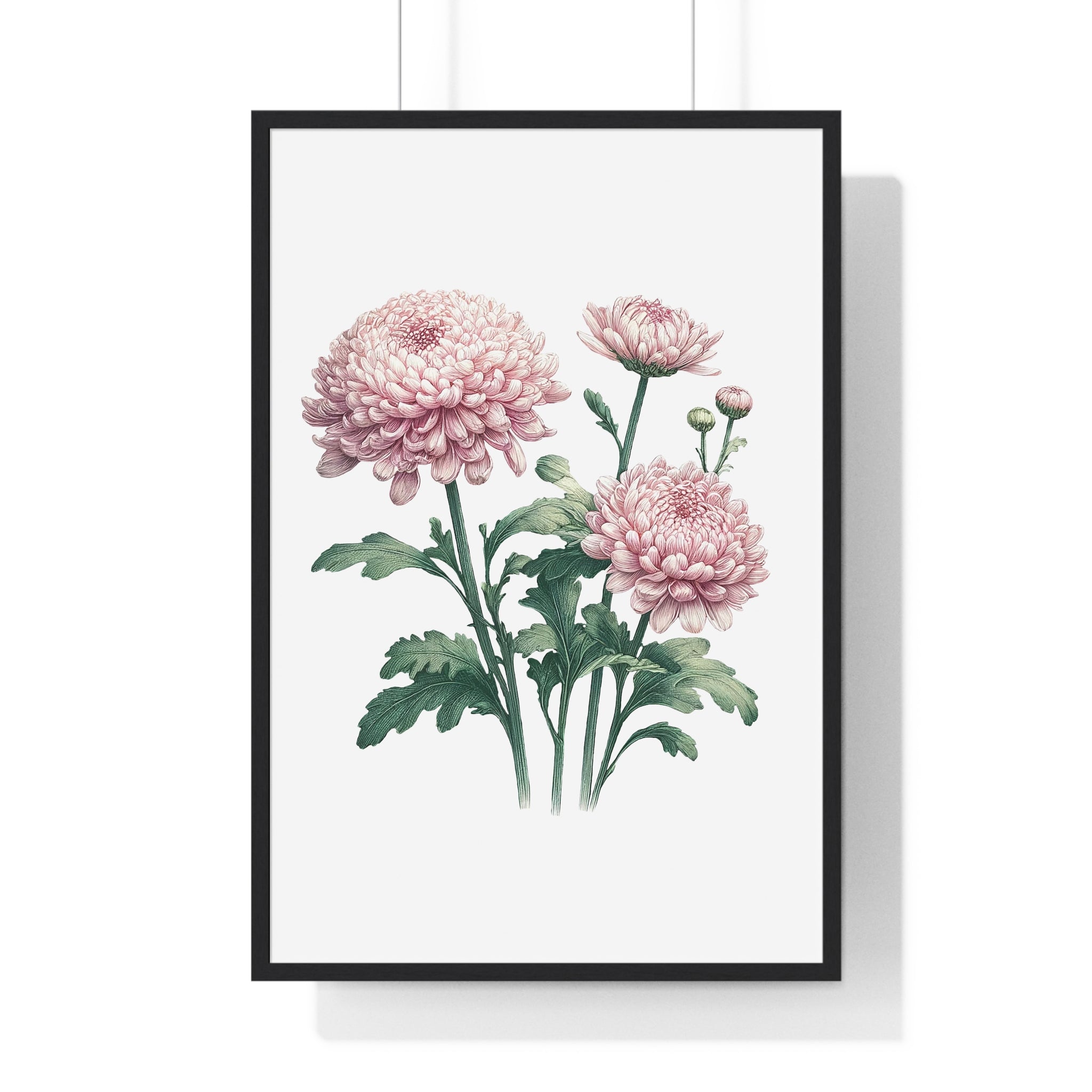 November Birth Month Flower Wall Art – Pink Chrysanthemum Illustration in Wooden Frame | Loyalty, Love & Joy