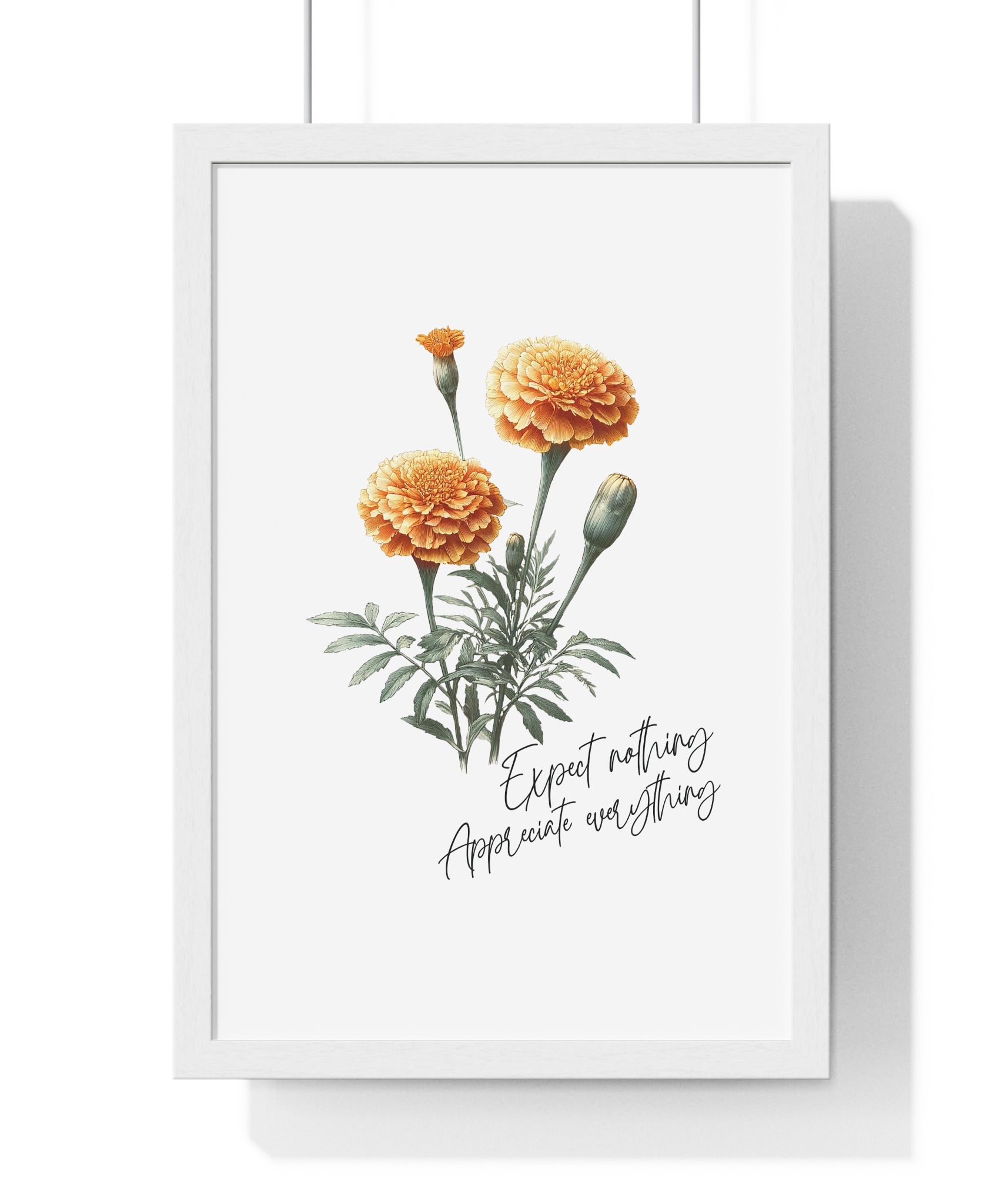 October Birth Month Flower Wall Art – Marigold Illustration with Inspirational Quote in Wooden Frame