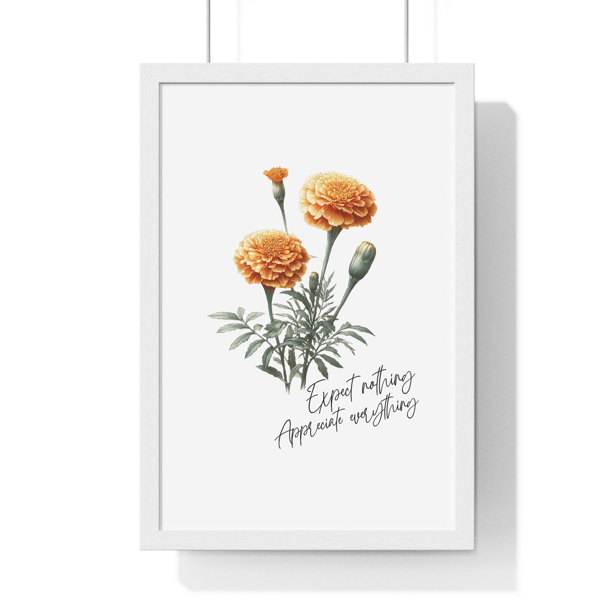 October Birth Month Flower Wall Art – Marigold Illustration with Inspirational Quote in Wooden Frame