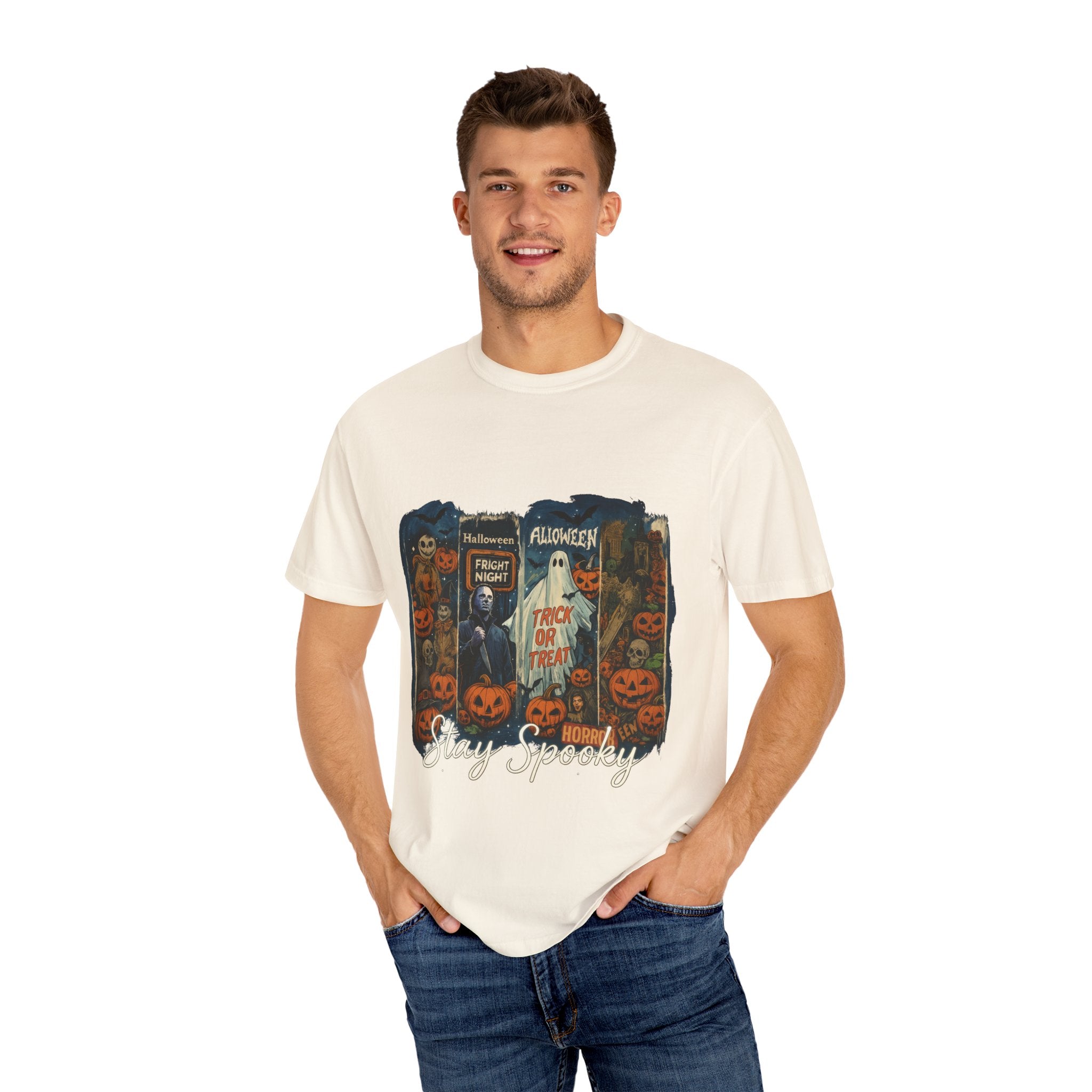 Stay Spooky Halloween Horror T-Shirt – Retro Slasher, Ghost, Pumpkins & Fright Night Design