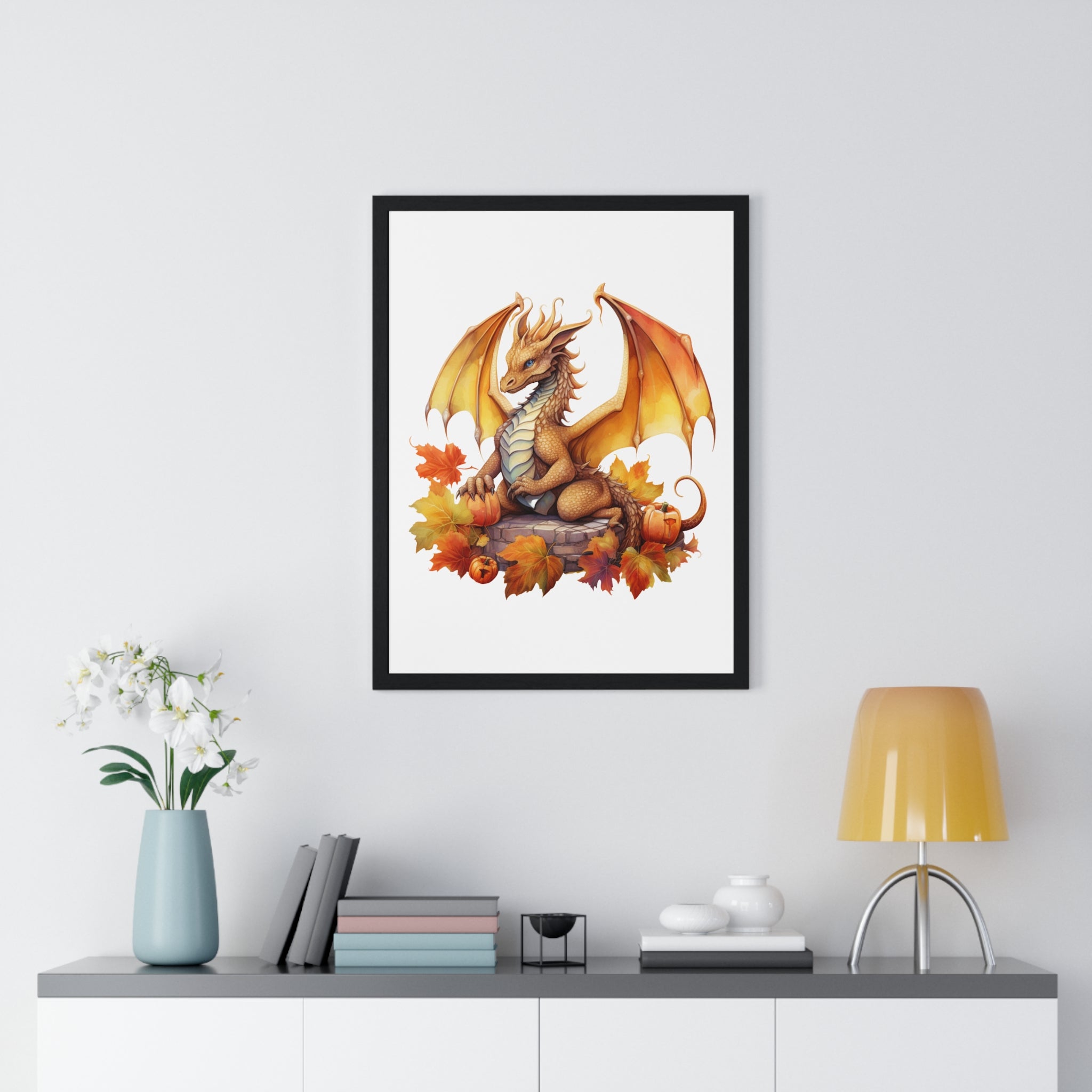 Autumn Dragon Wall Art – Fantasy Fall Decor with Pumpkins