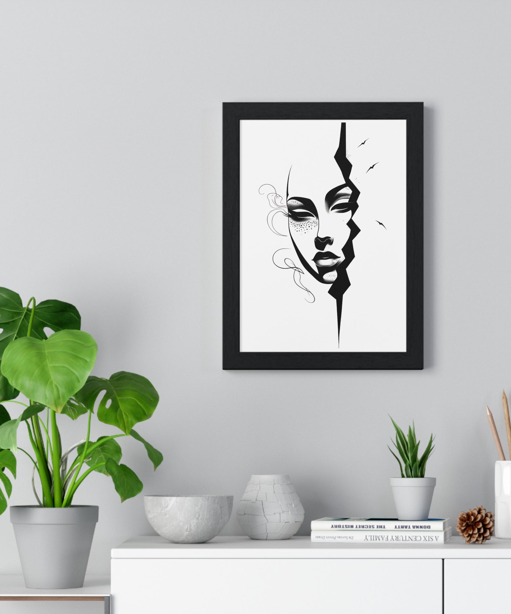 Vertical Framed Poster - Stylish Split Face Art Print | Modern Wall Decor, Home Aesthetic, Living Room Art, Unique Gift, Gallery Wall - Gallory Hive