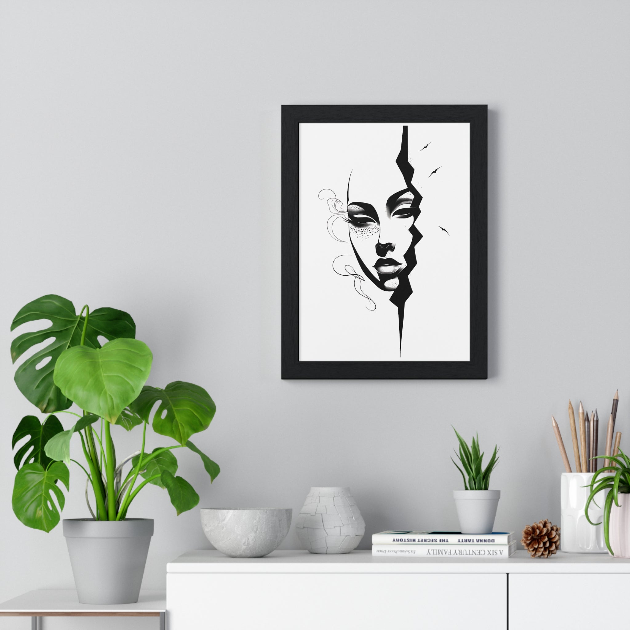 Vertical Framed Poster - Stylish Split Face Art Print | Modern Wall Decor, Home Aesthetic, Living Room Art, Unique Gift, Gallery Wall - Gallory Hive