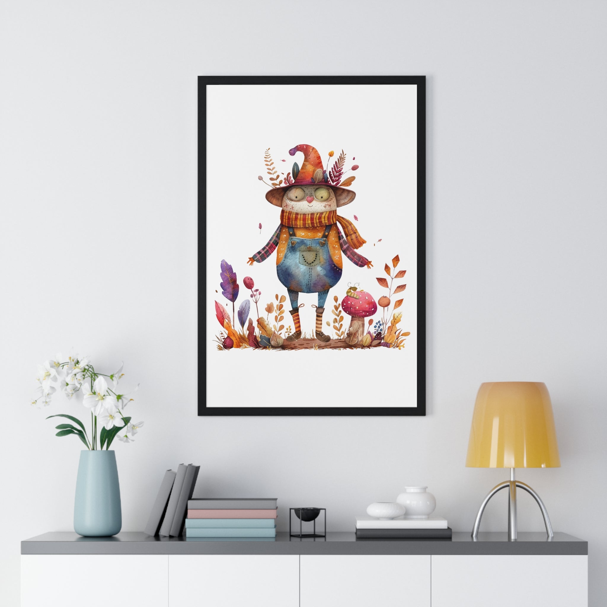 Whimsical Autumn Witch Wooden Framed Wall Art
