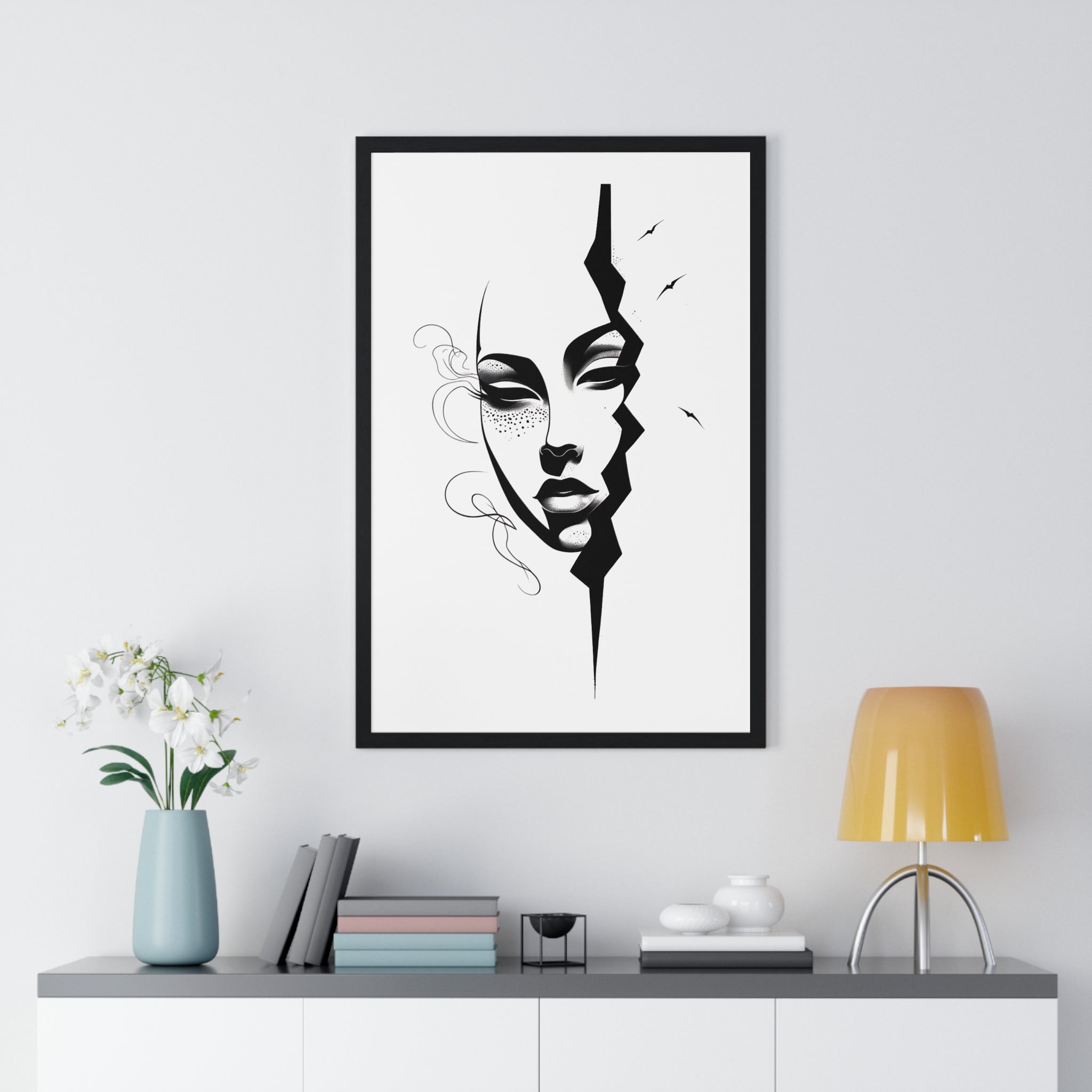 Vertical Framed Poster - Stylish Split Face Art Print | Modern Wall Decor, Home Aesthetic, Living Room Art, Unique Gift, Gallery Wall - Gallory Hive